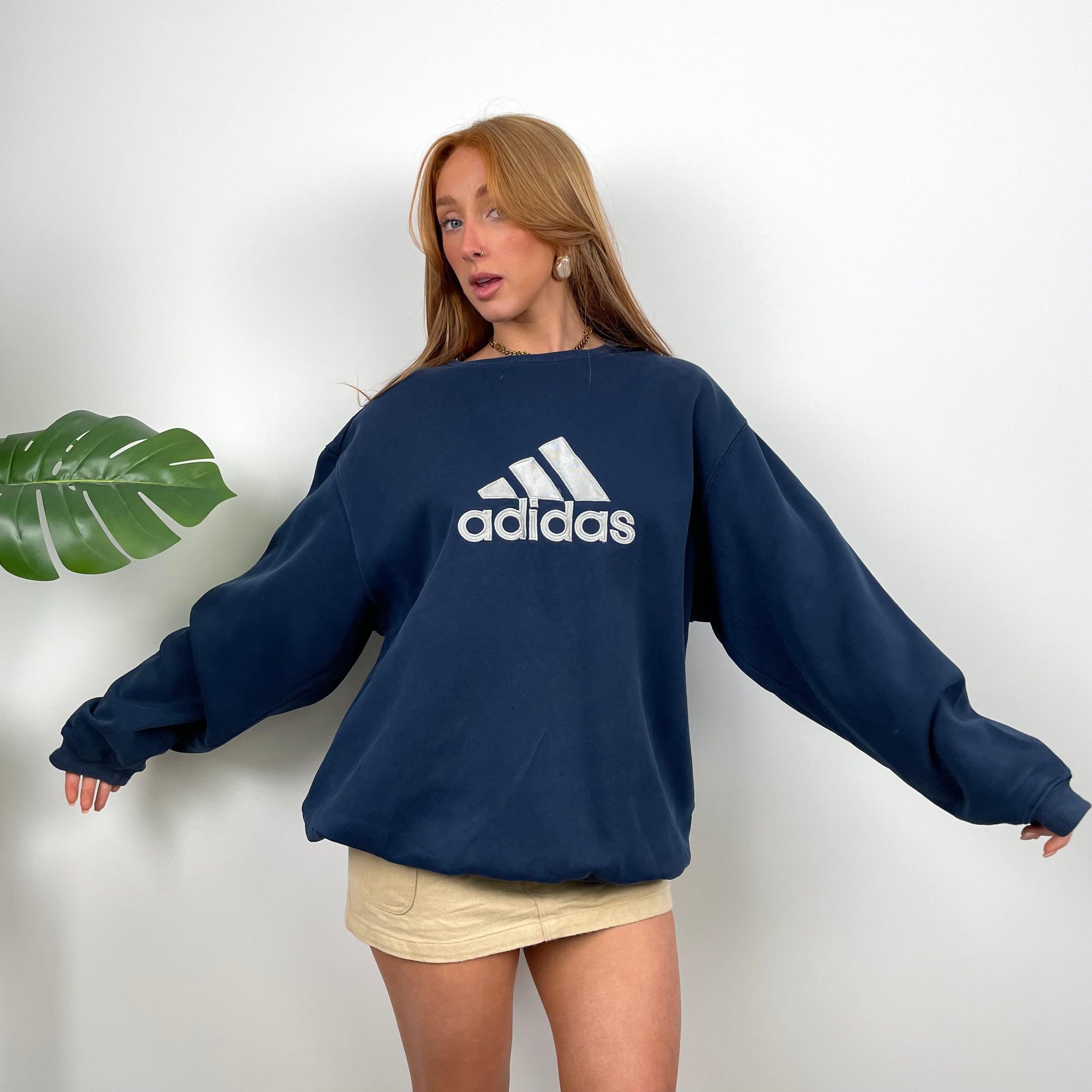 Adidas Navy Embroidered Spell Out Sweatshirt (L)