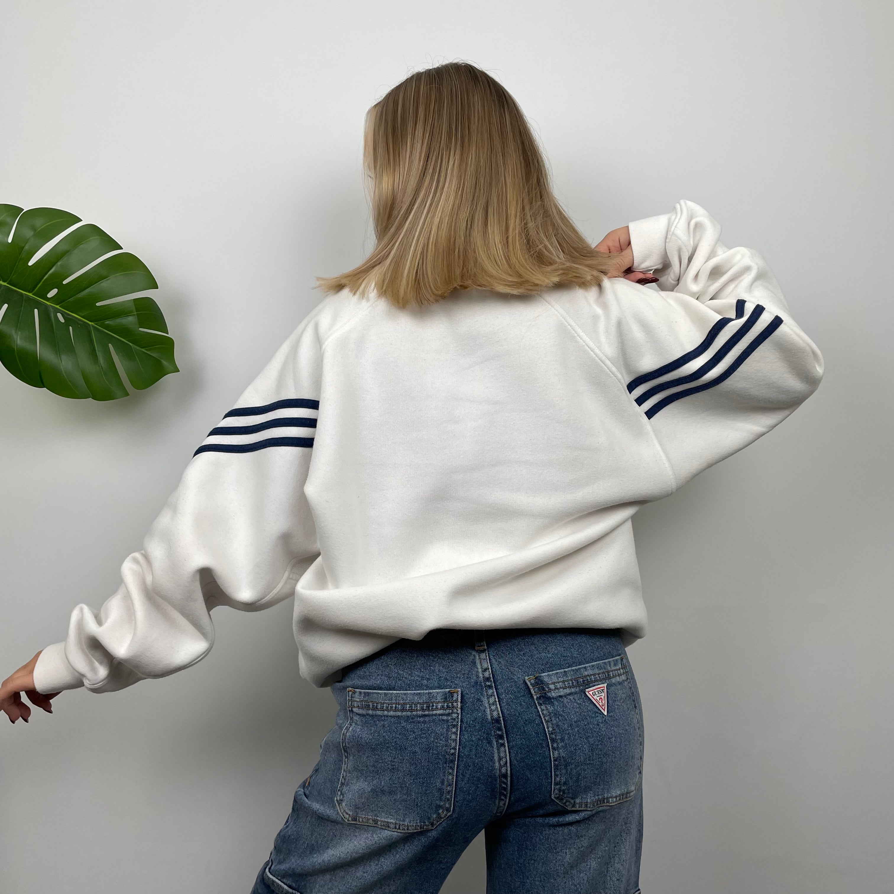 Adidas White Embroidered Spell Out Sweatshirt (XL)