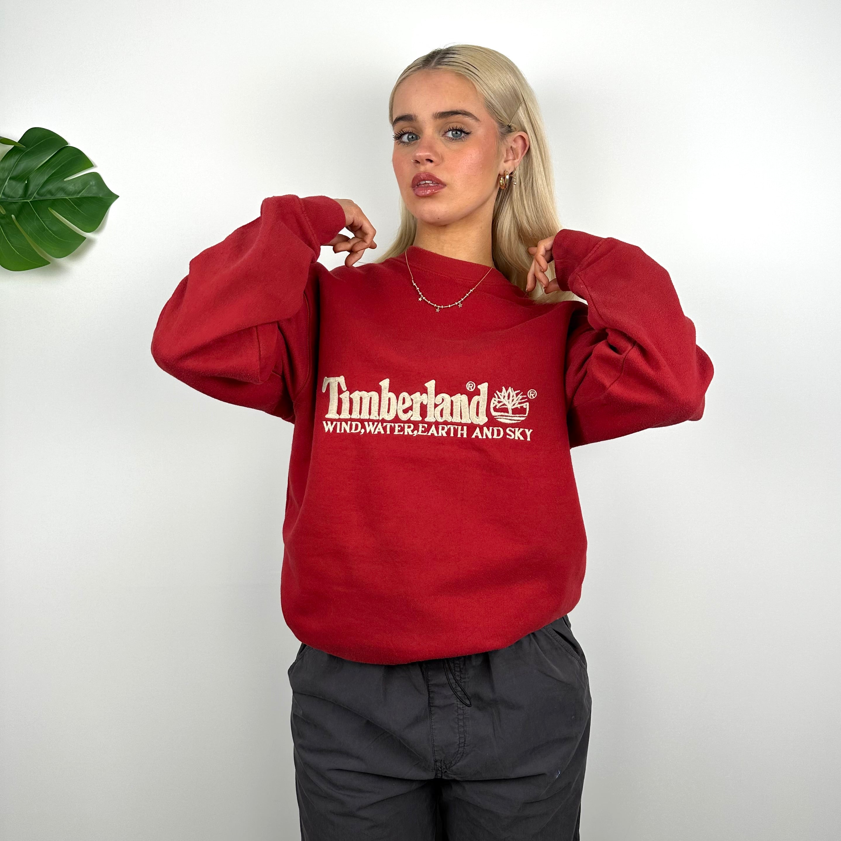 Timberland Red Embroidered Spell Out Sweatshirt (M)