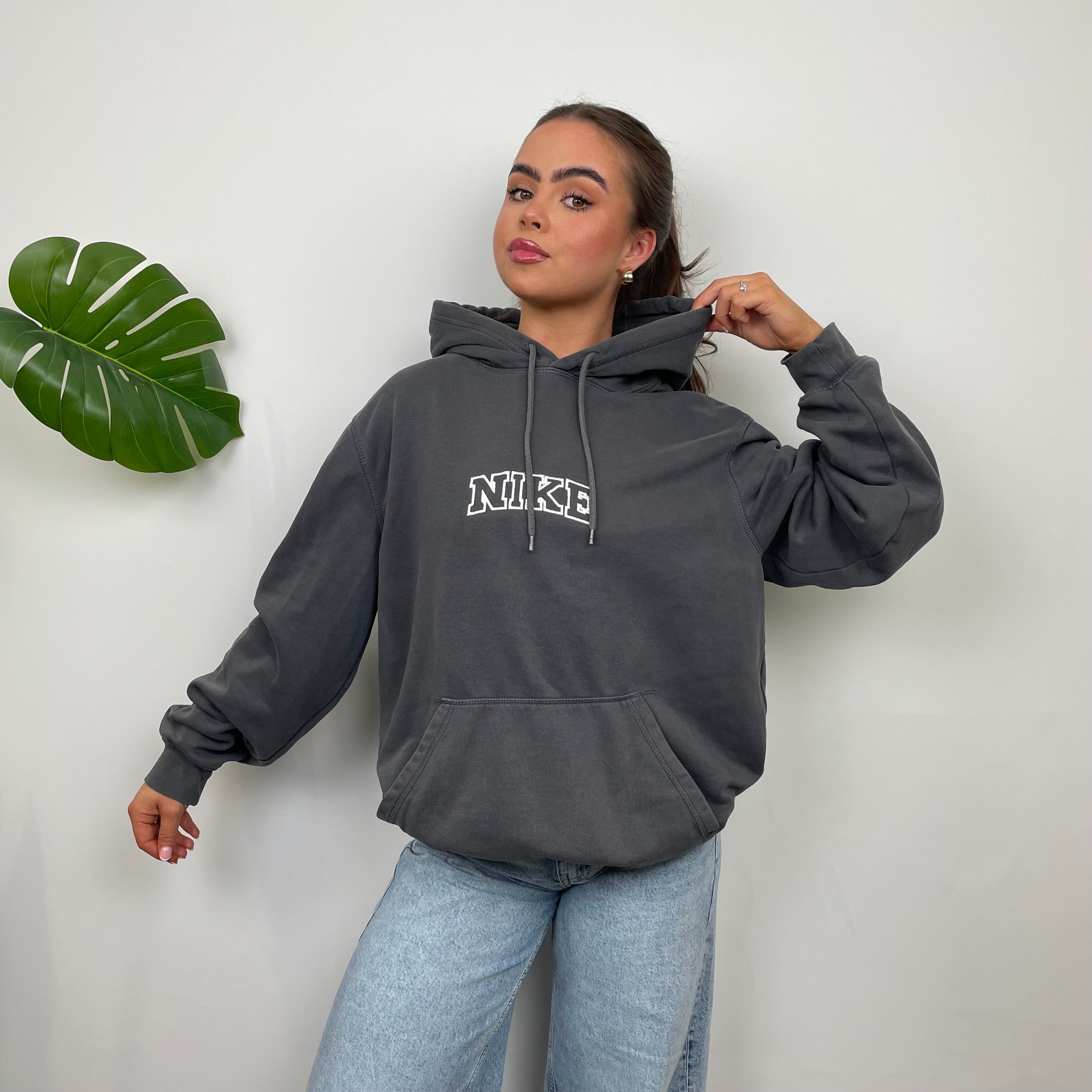 Nike Grey Embroidered Spell Out Hoodie (L)