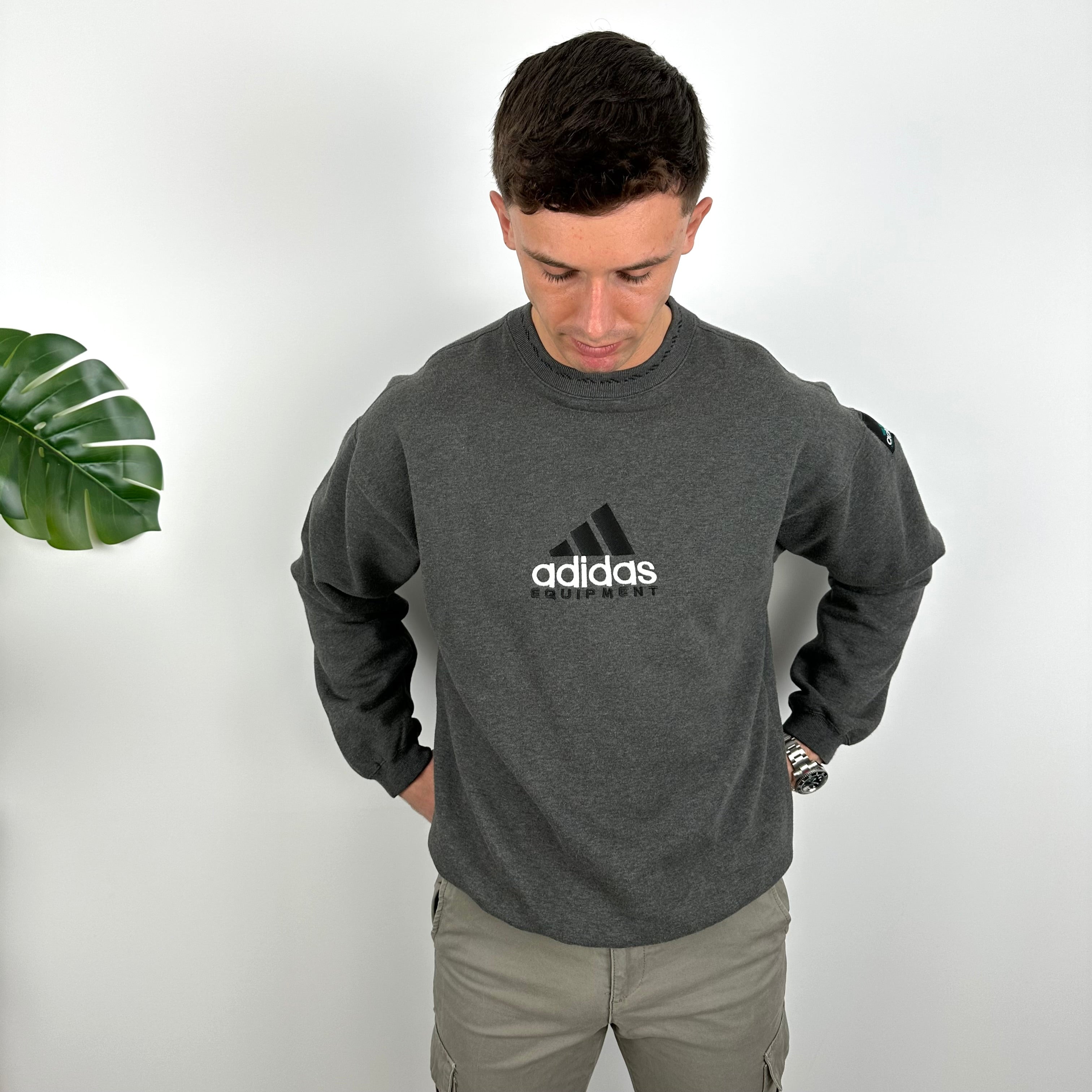 Adidas Equipment RARE Grey Embroidered Spell Out Sweatshirt (L)