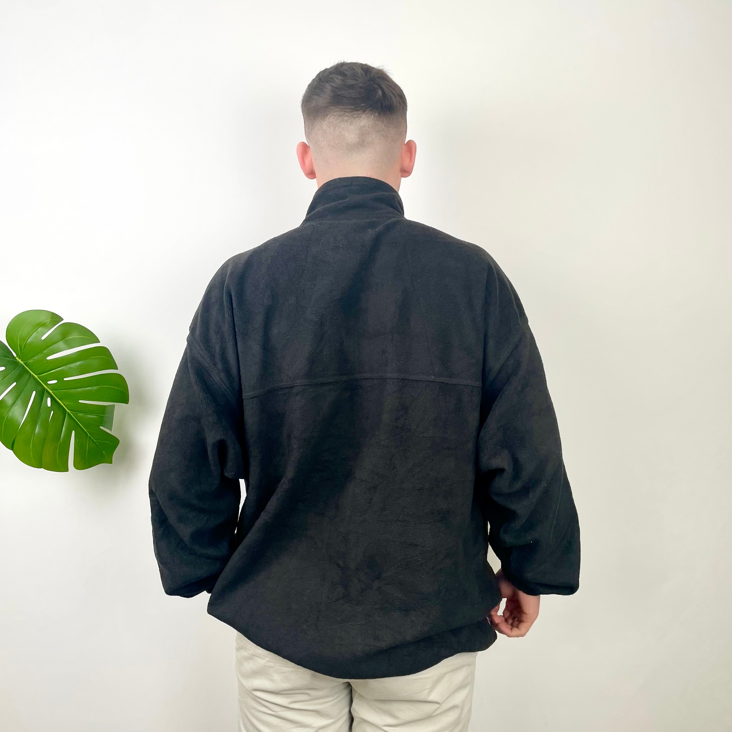 Adidas Black Embroidered Spell Out Logo Quarter Zip Fleece (XXL)
