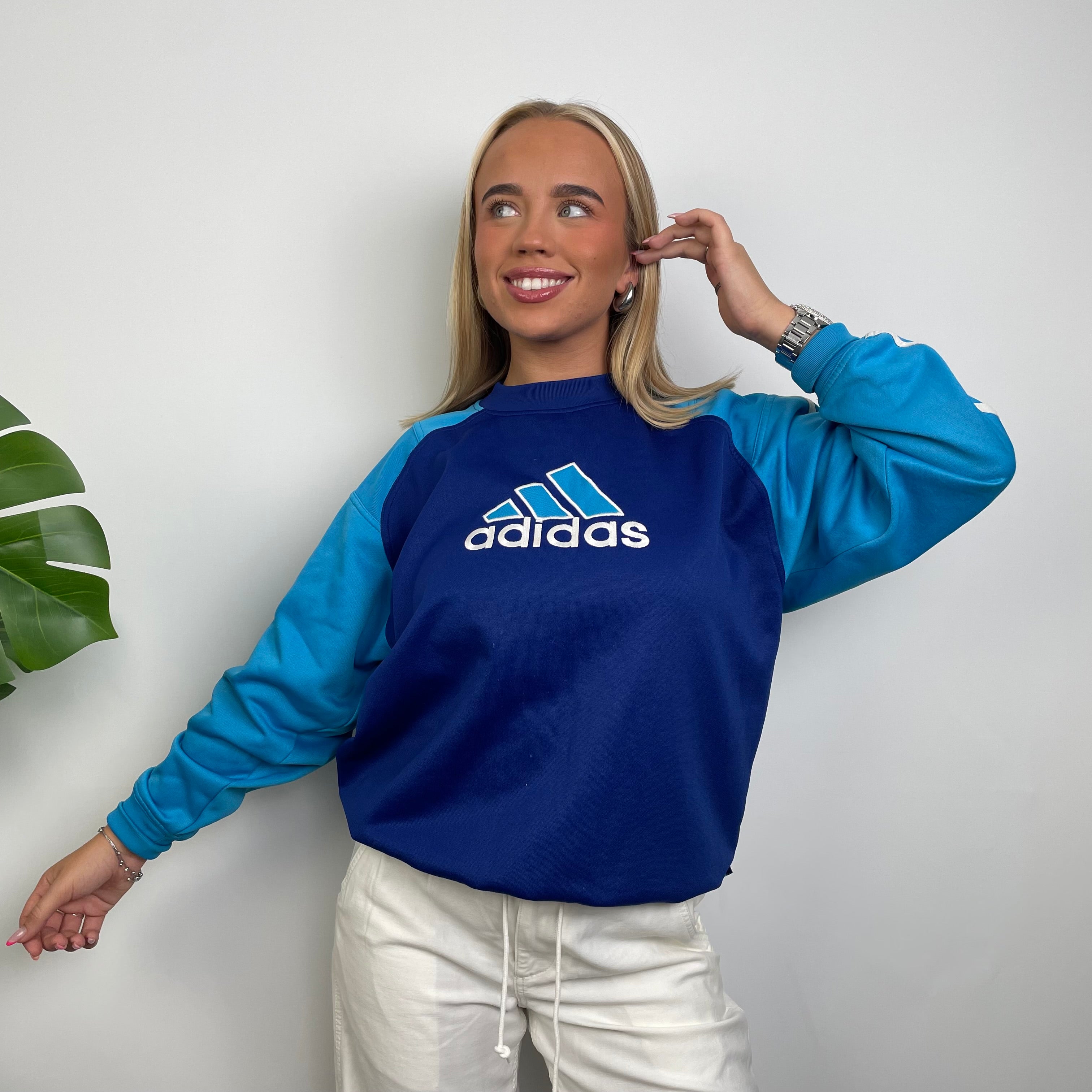 Adidas Navy Embroidered Spell Out Sweatshirt (M)