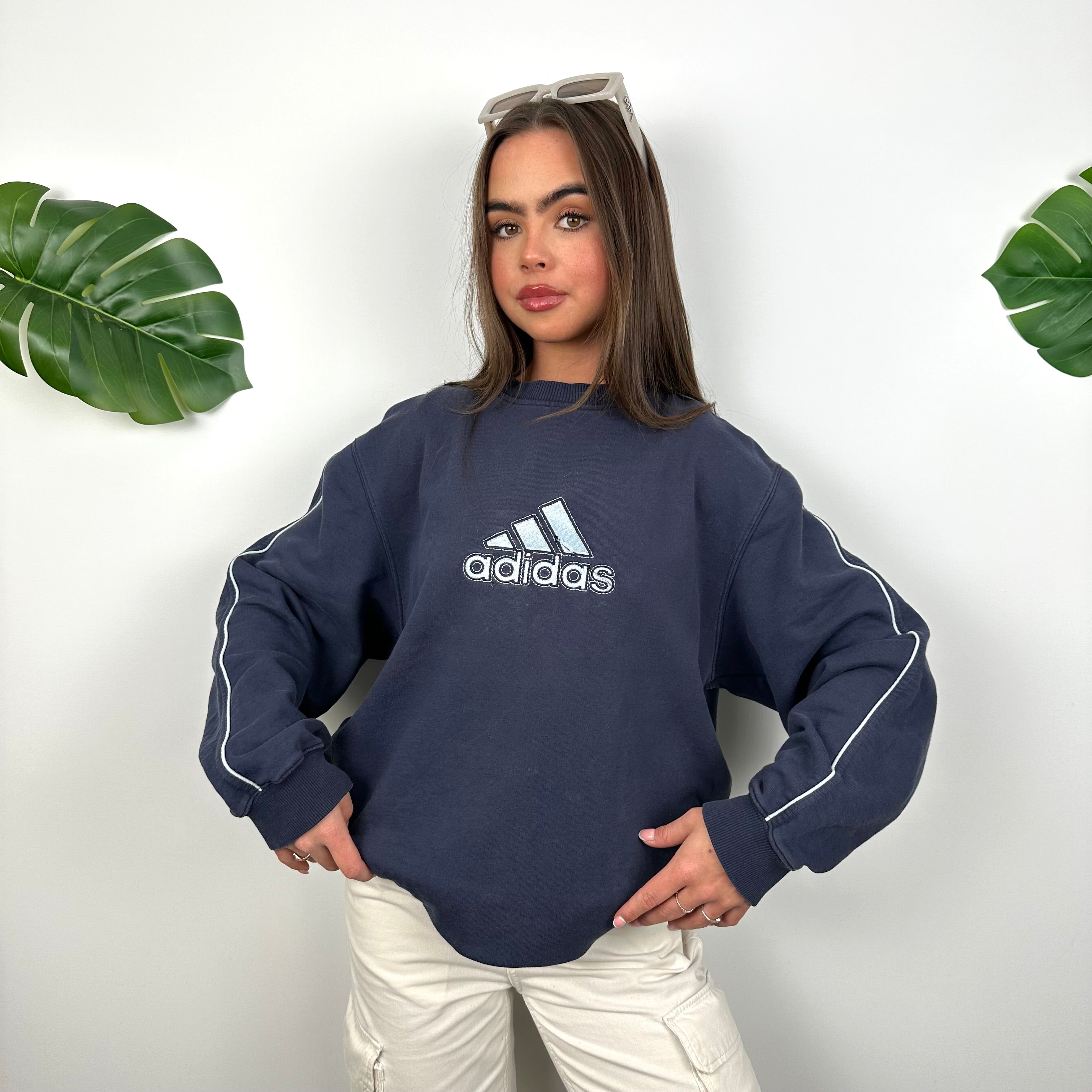 Adidas Navy Embroidered Spell Out Sweatshirt (M)