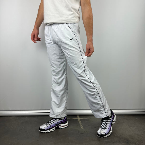 Nike White Embroidered Swoosh Track Pants (M)