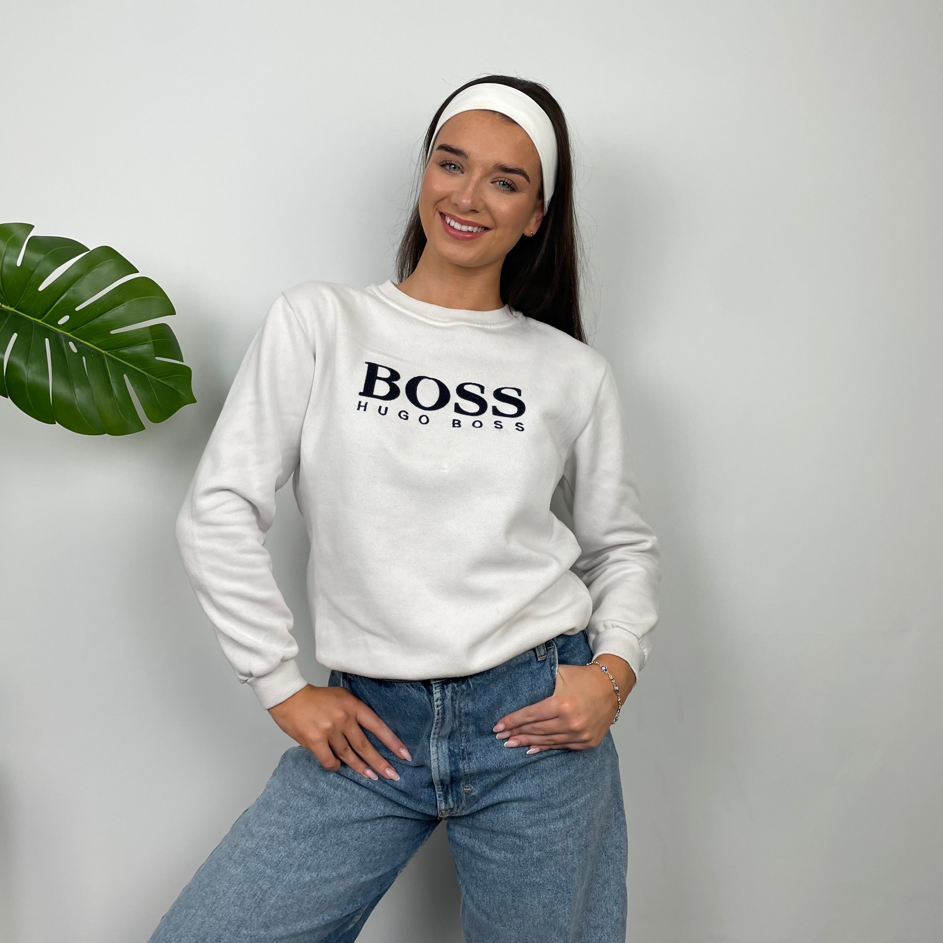 Hugo Boss White Embroidered Spell Out Sweatshirt (S)