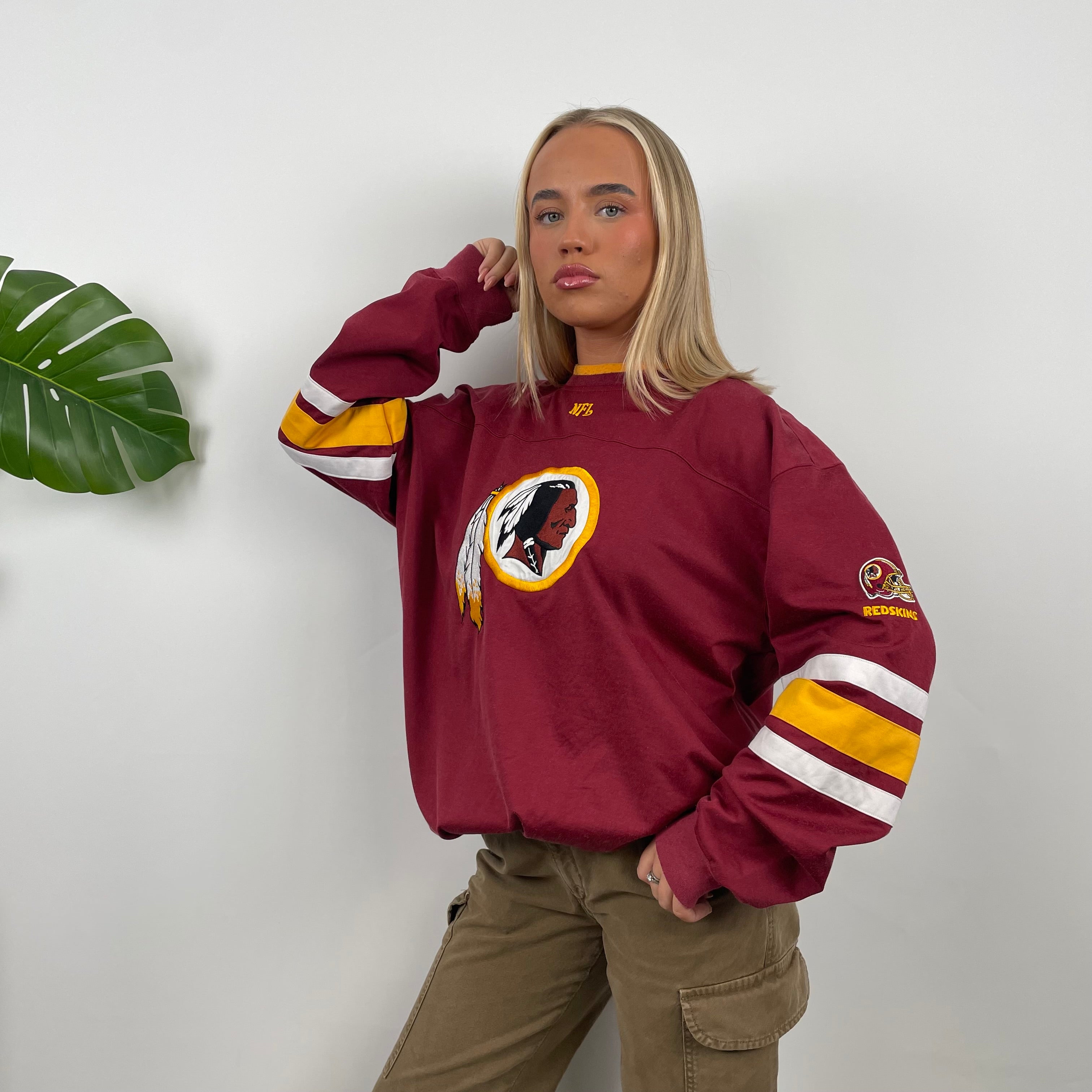 NFL Washington Redskins Red Embroidered Spell Out Sweatshirt (XL)