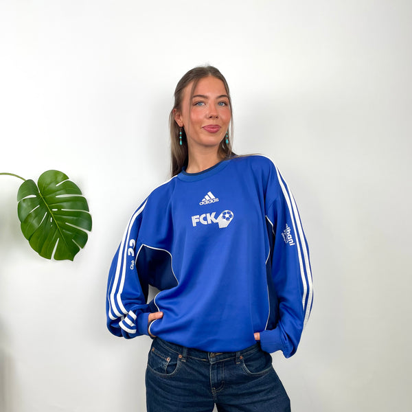 Adidas Blue Embroidered Spell Out Sweatshirt (L)