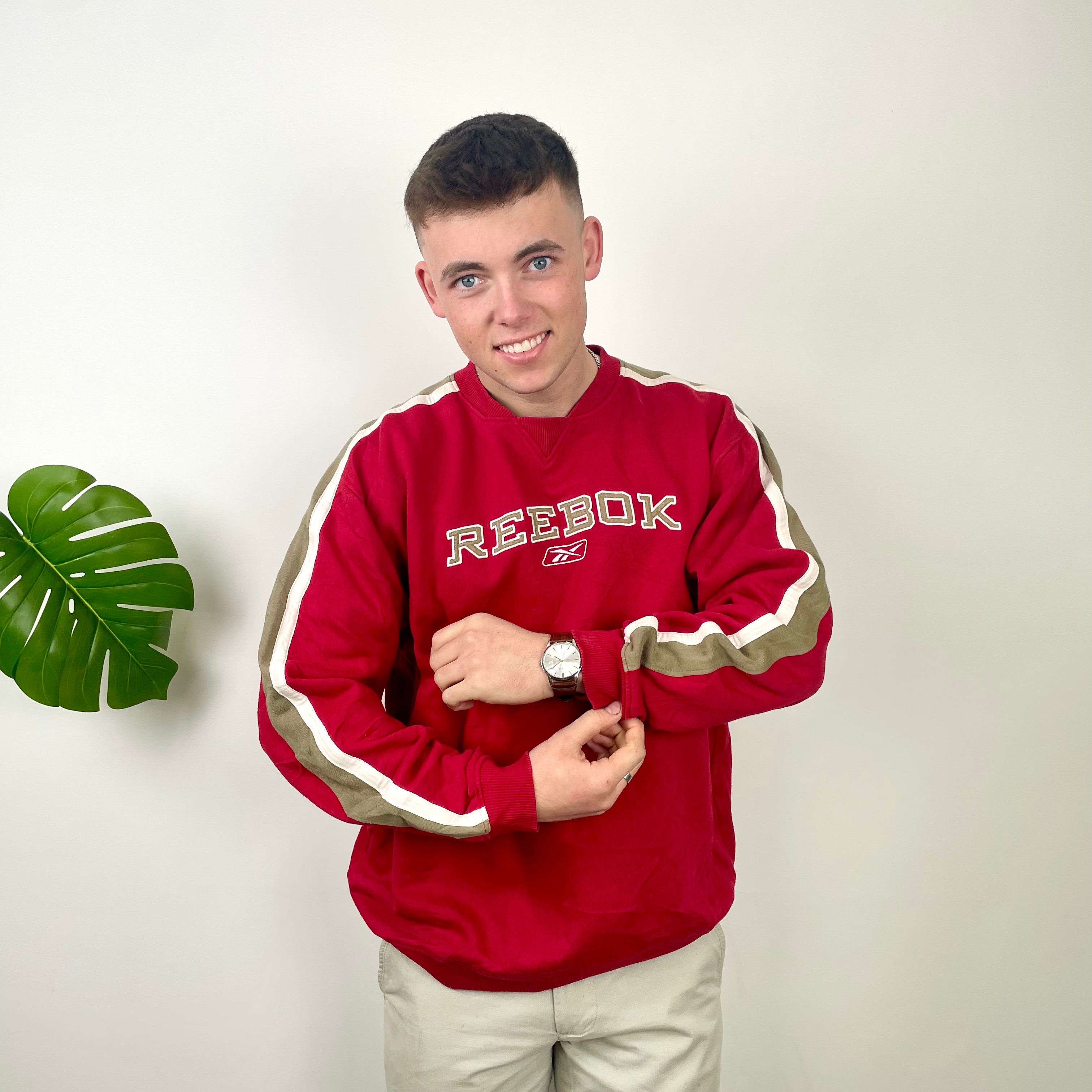 Reebok Red Embroidered Spell Out Sweatshirt (XL)