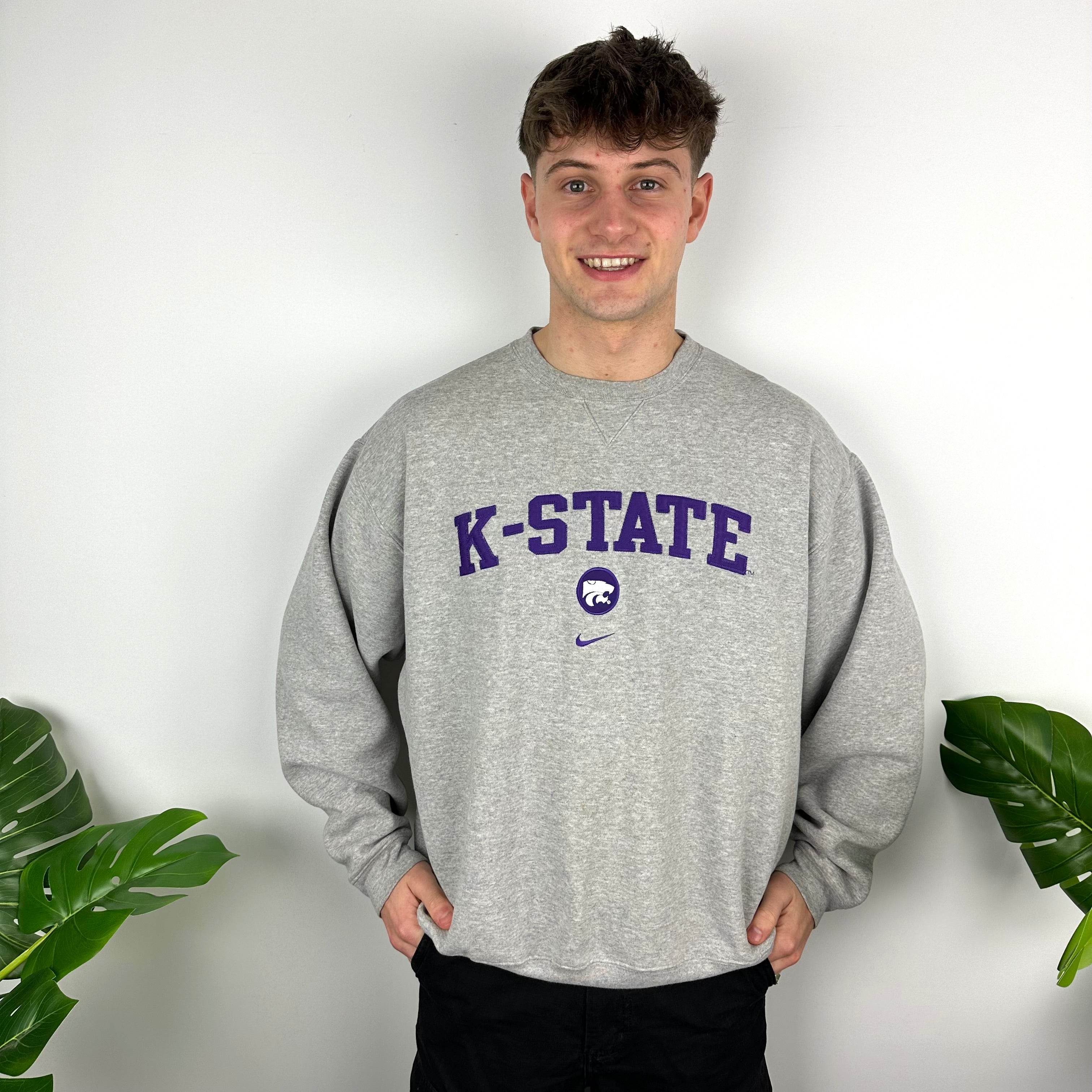 Nike x K State Grey Embroidered Spell Out Sweatshirt (XL)