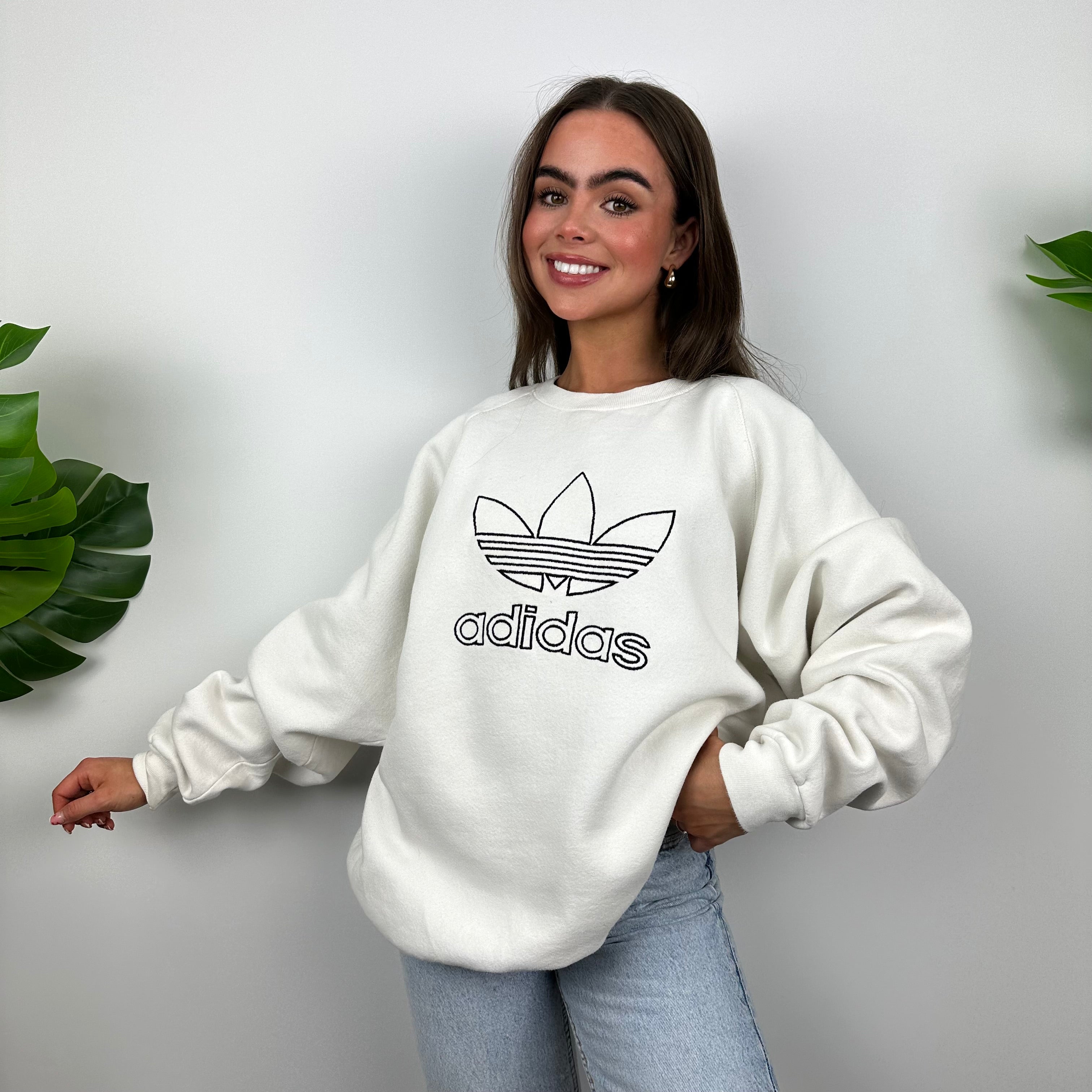 Adidas White Embroidered Spell Out Sweatshirt (L)