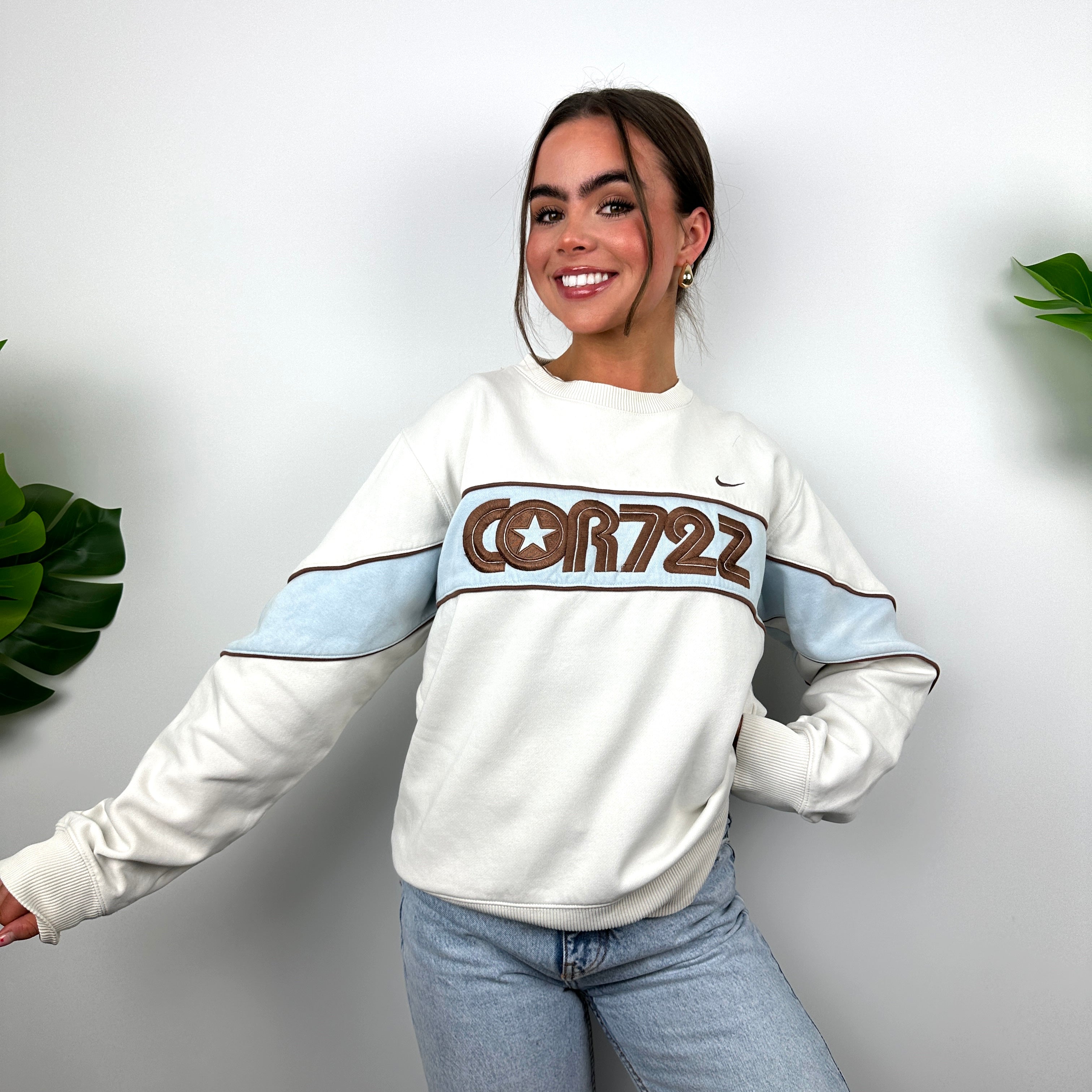 Nike Cortez White Embroidered Spell Out Sweatshirt (S)