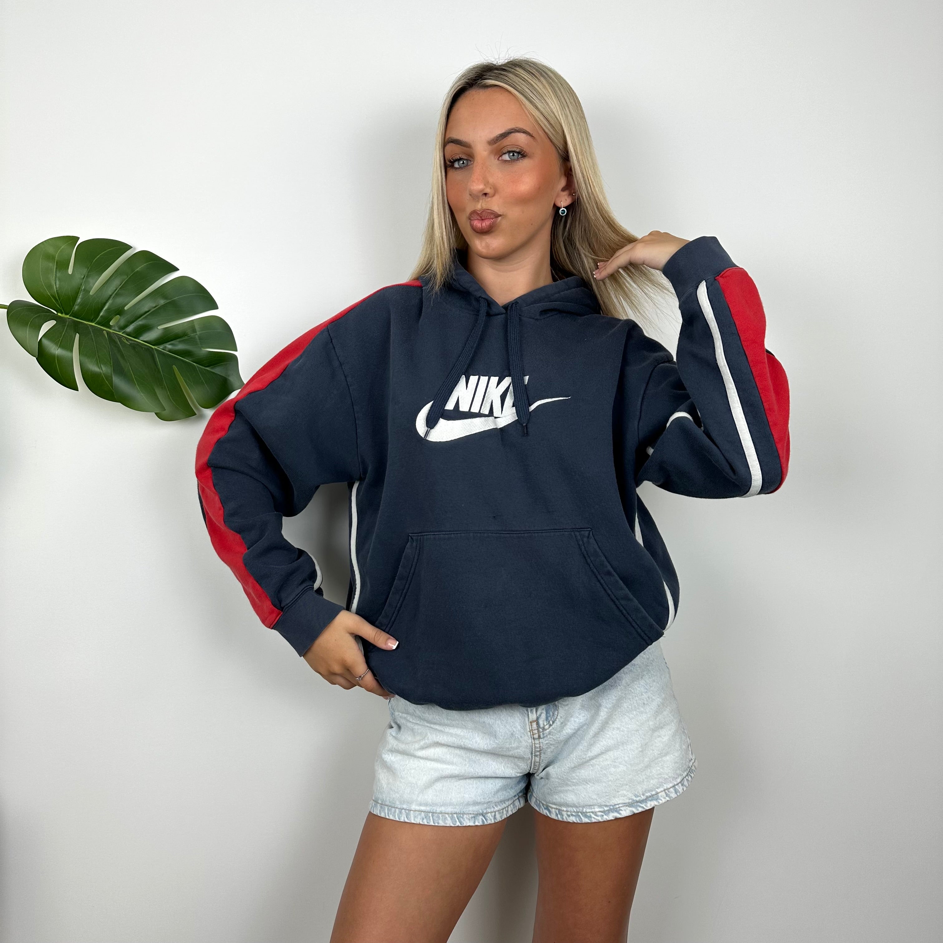 Nike RARE Navy Embroidered Spell Out Hoodie (S)