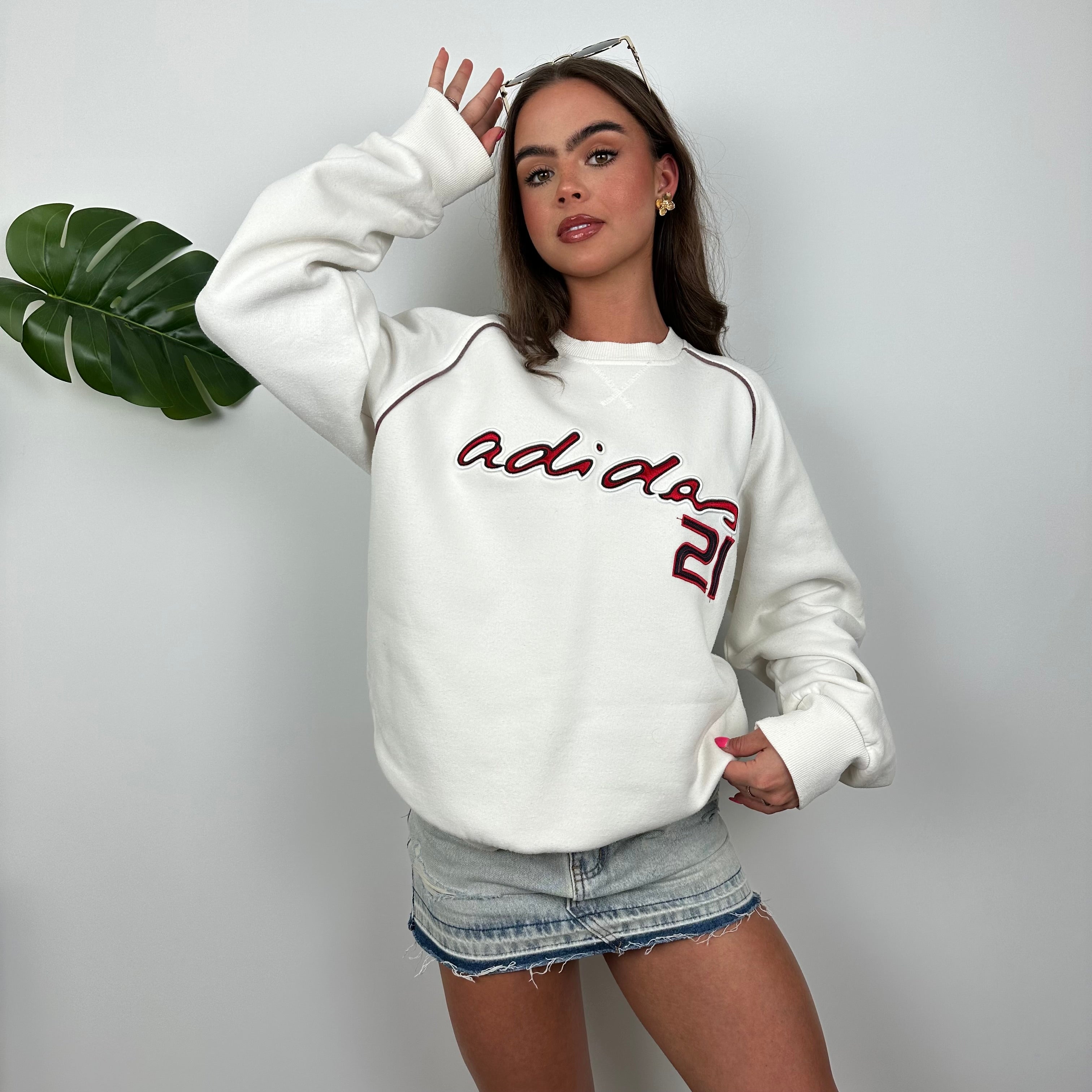 Adidas White Embroidered Spell Out Sweatshirt (M)