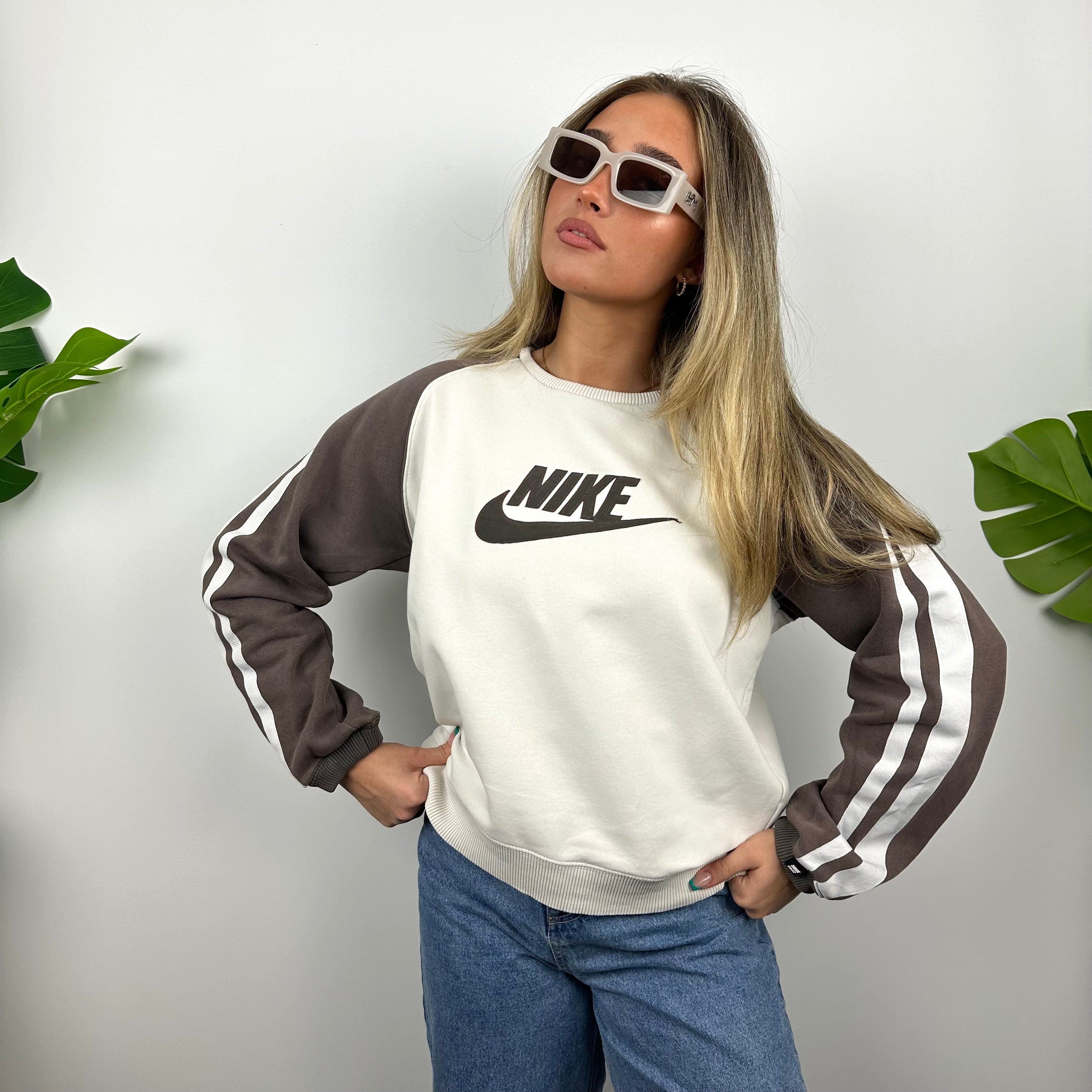 Nike White Embroidered Spell Out Sweatshirt (S)