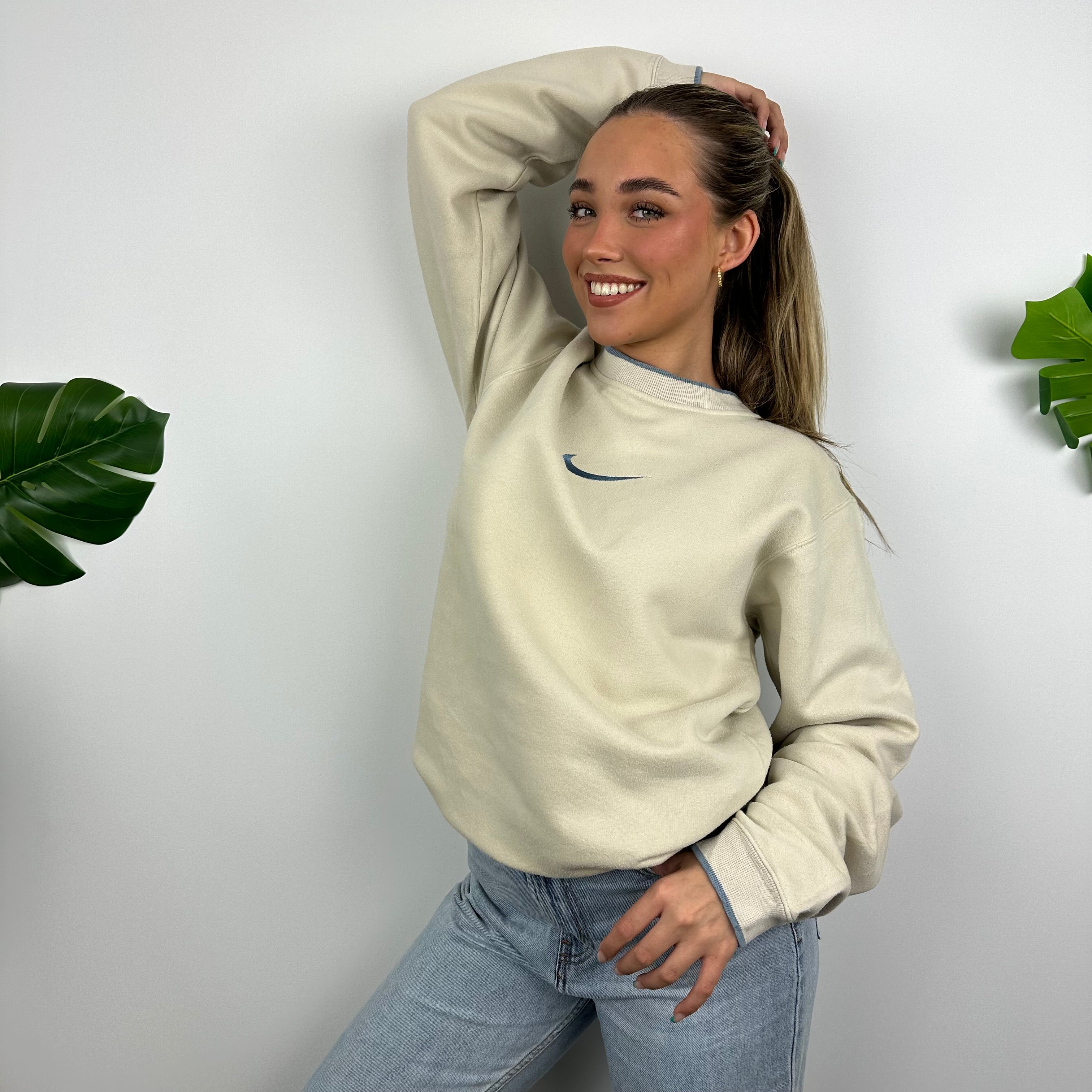 Nike RARE Cream Embroidered Swoosh Sweatshirt (M)