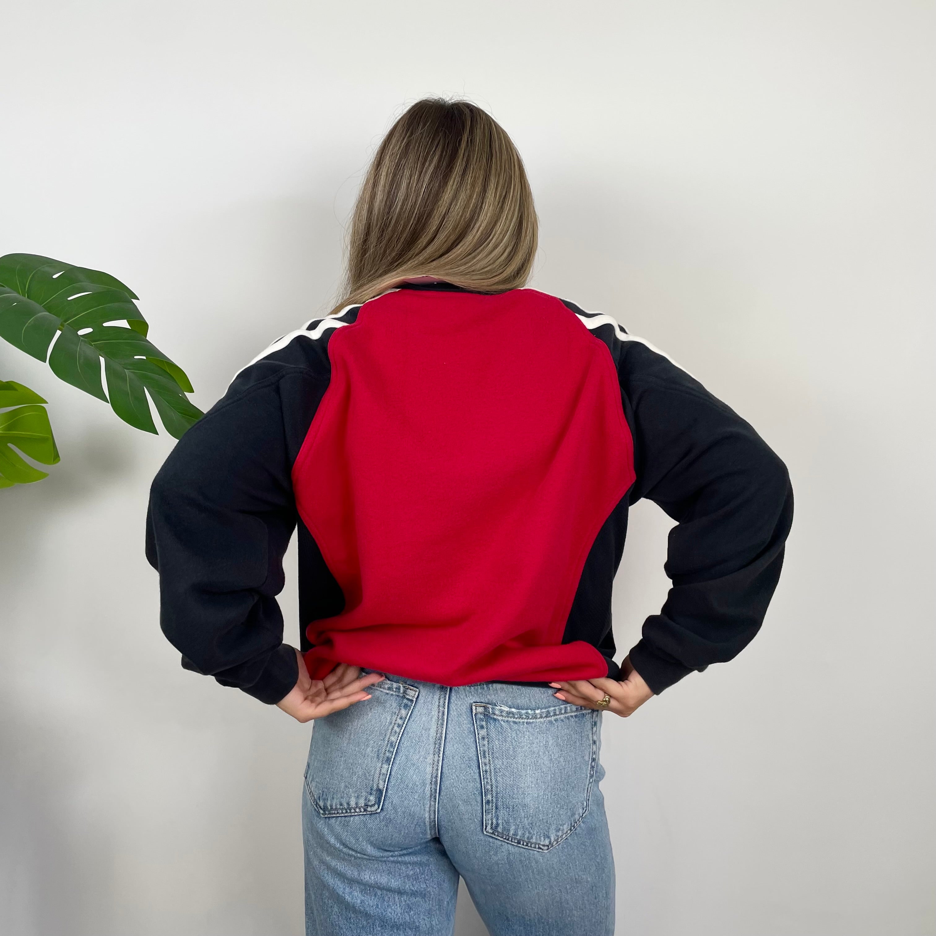 Adidas Red & Black Embroidered Spell Out Colour Block Sweatshirt (L)