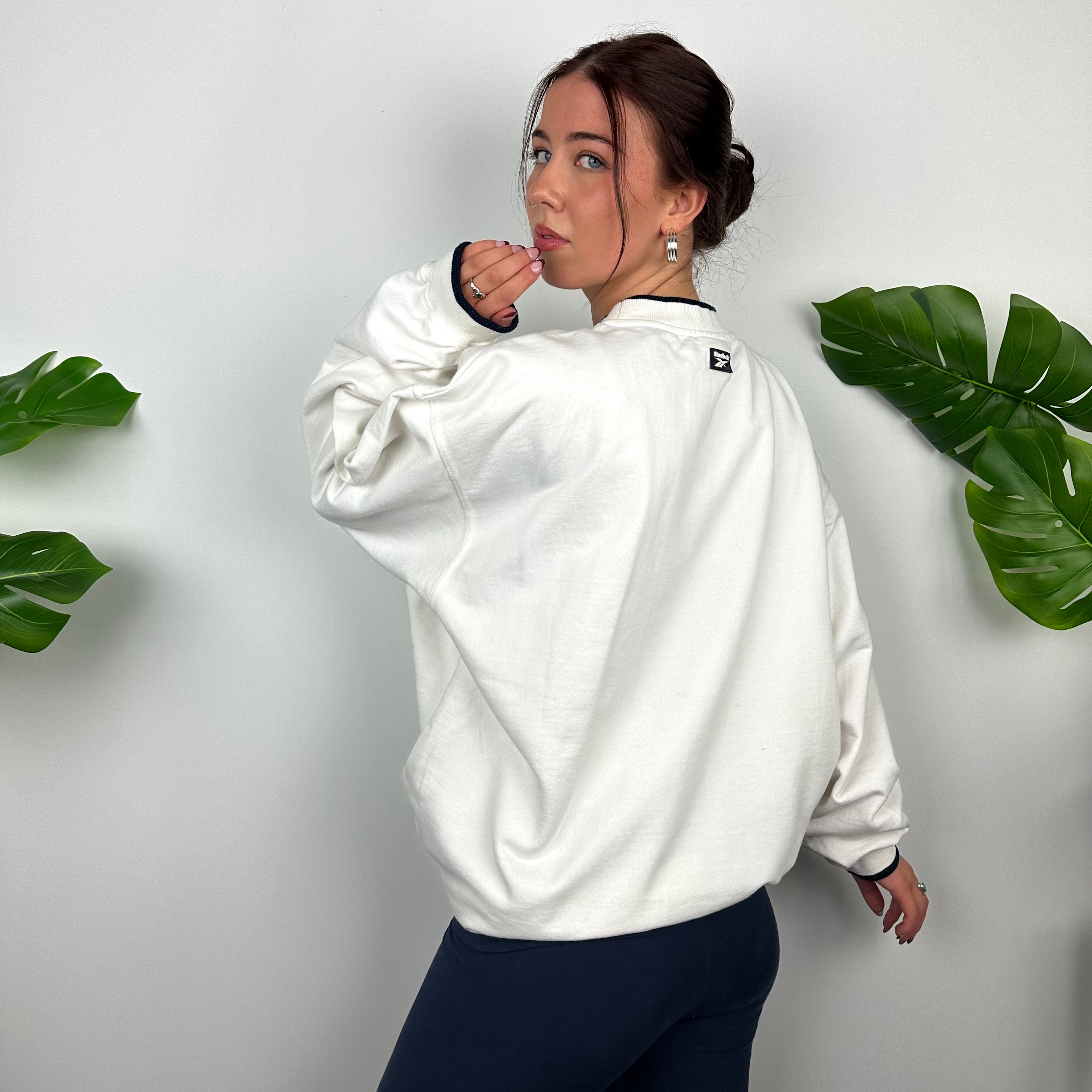 Reebok White Embroidered Spell Out Sweatshirt (L)