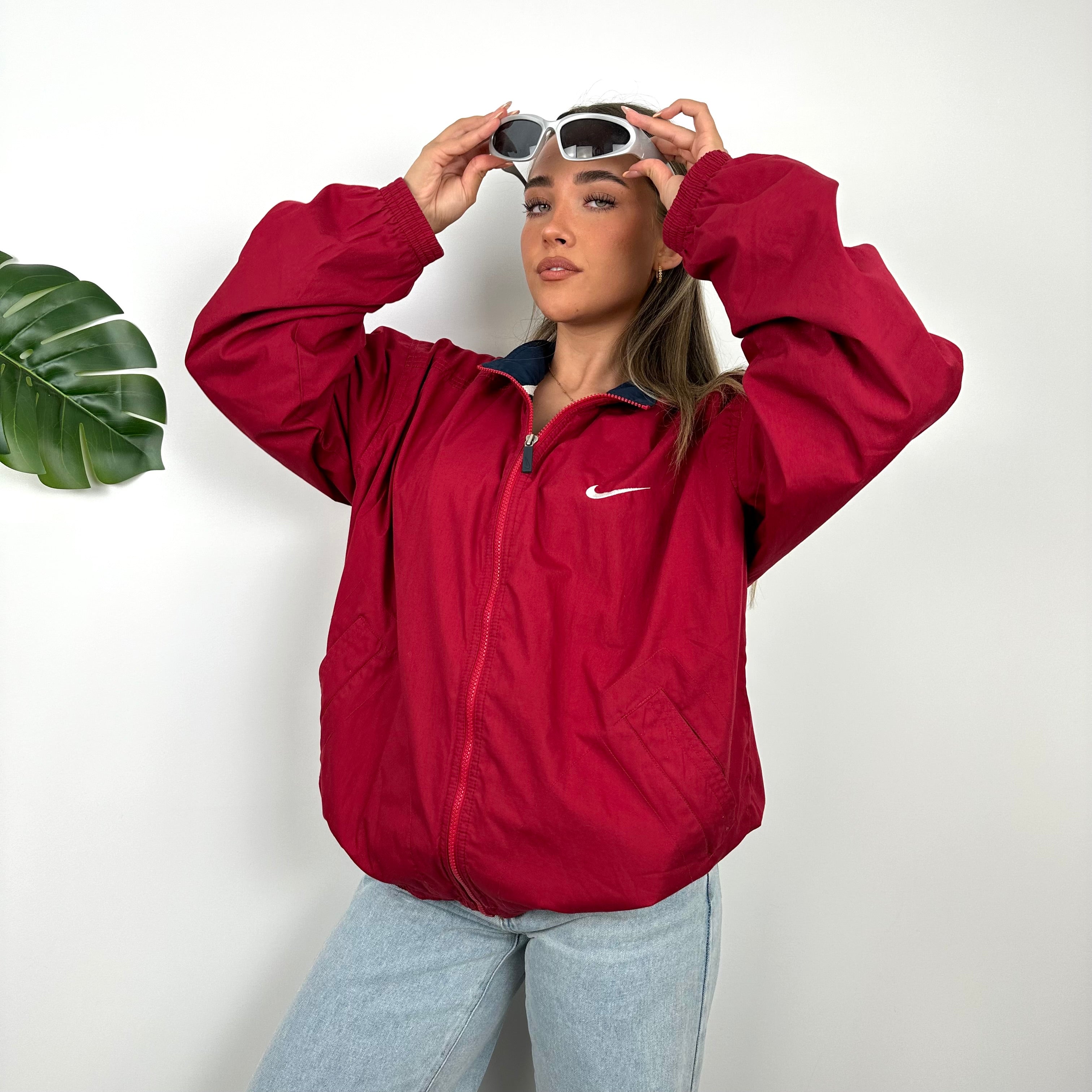 Nike RARE Red Embroidered Swoosh Windbreaker Jacket (M)