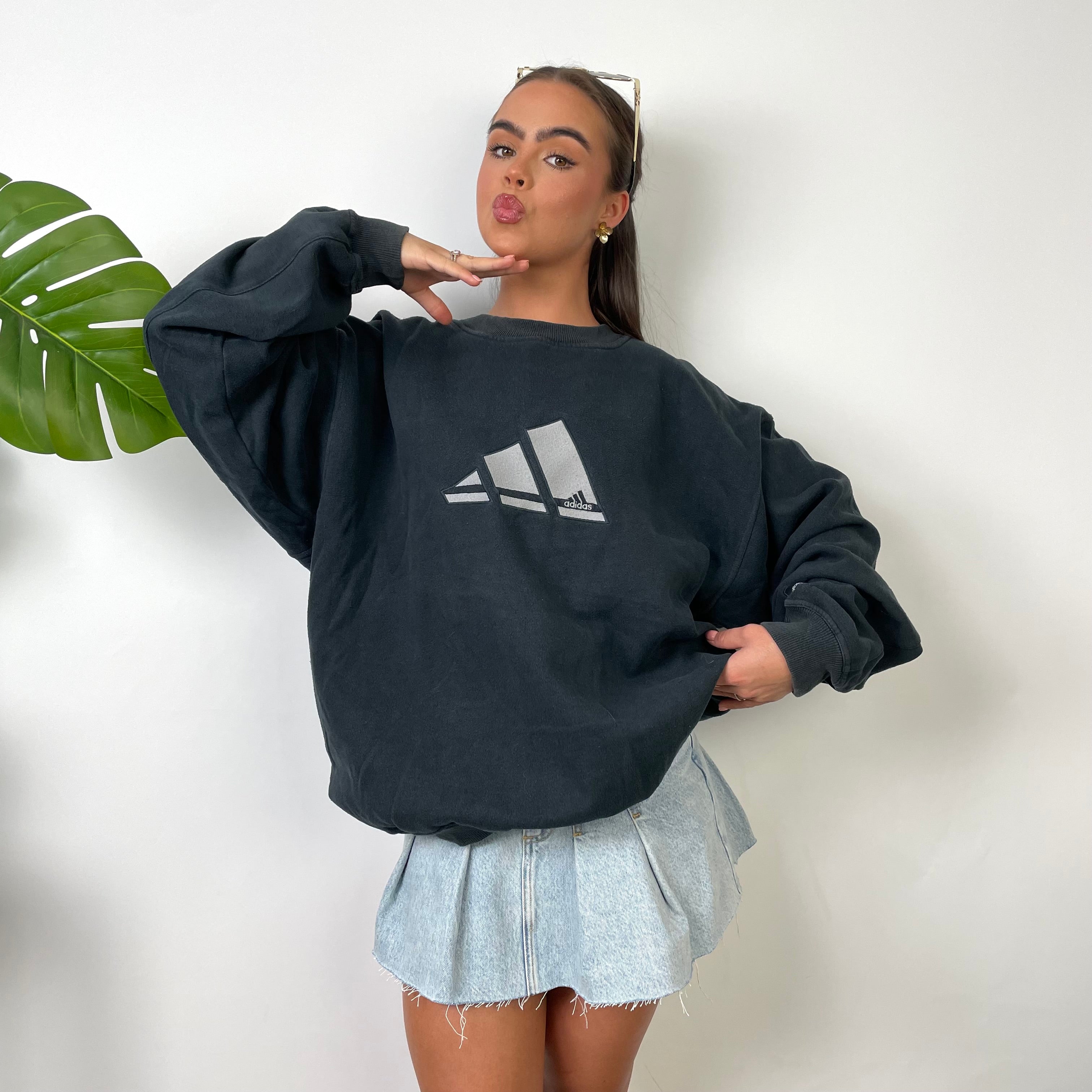 Adidas Black Embroidered Spell Out Sweatshirt (L)