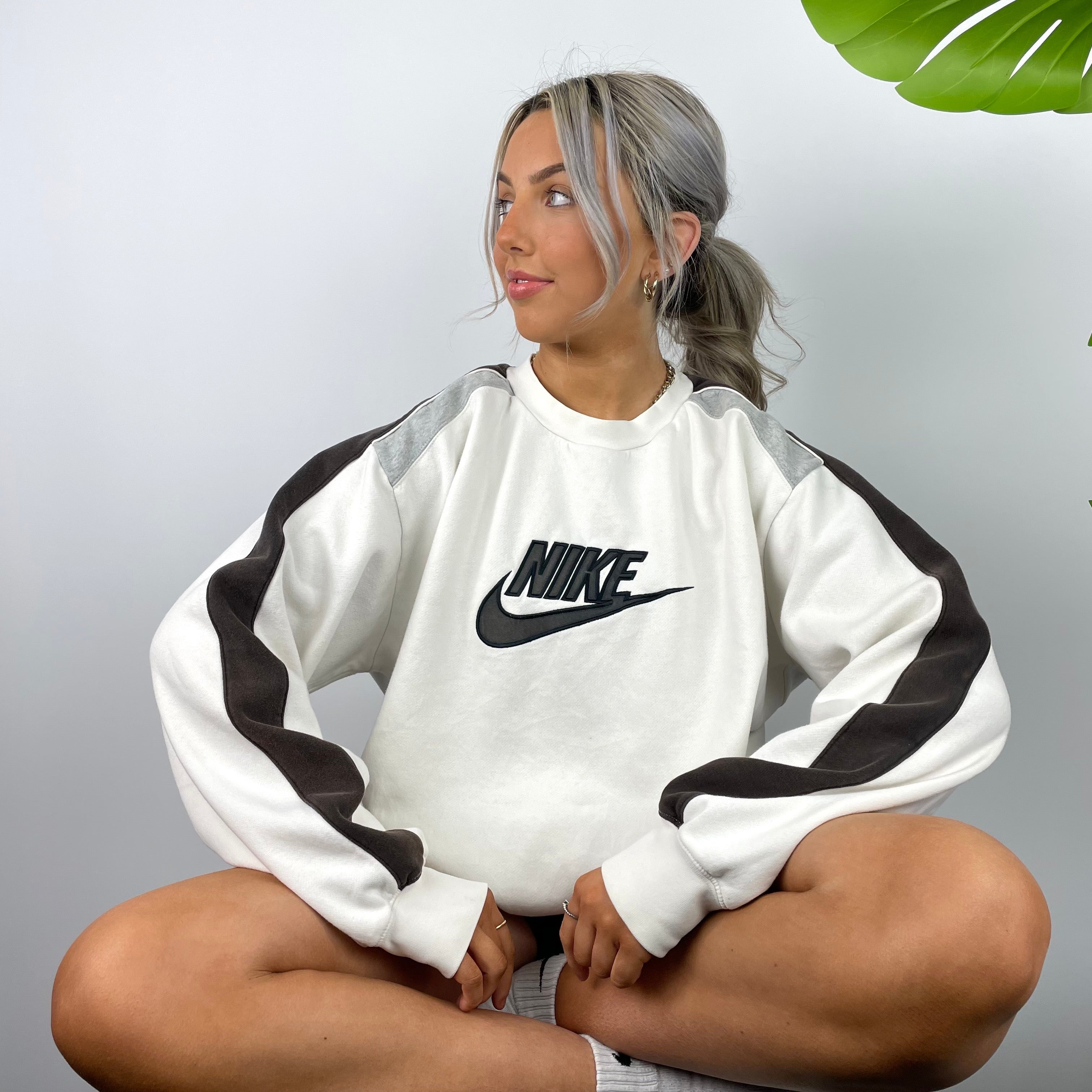 Nike RARE White Embroidered Spell Out Sweatshirt (L)