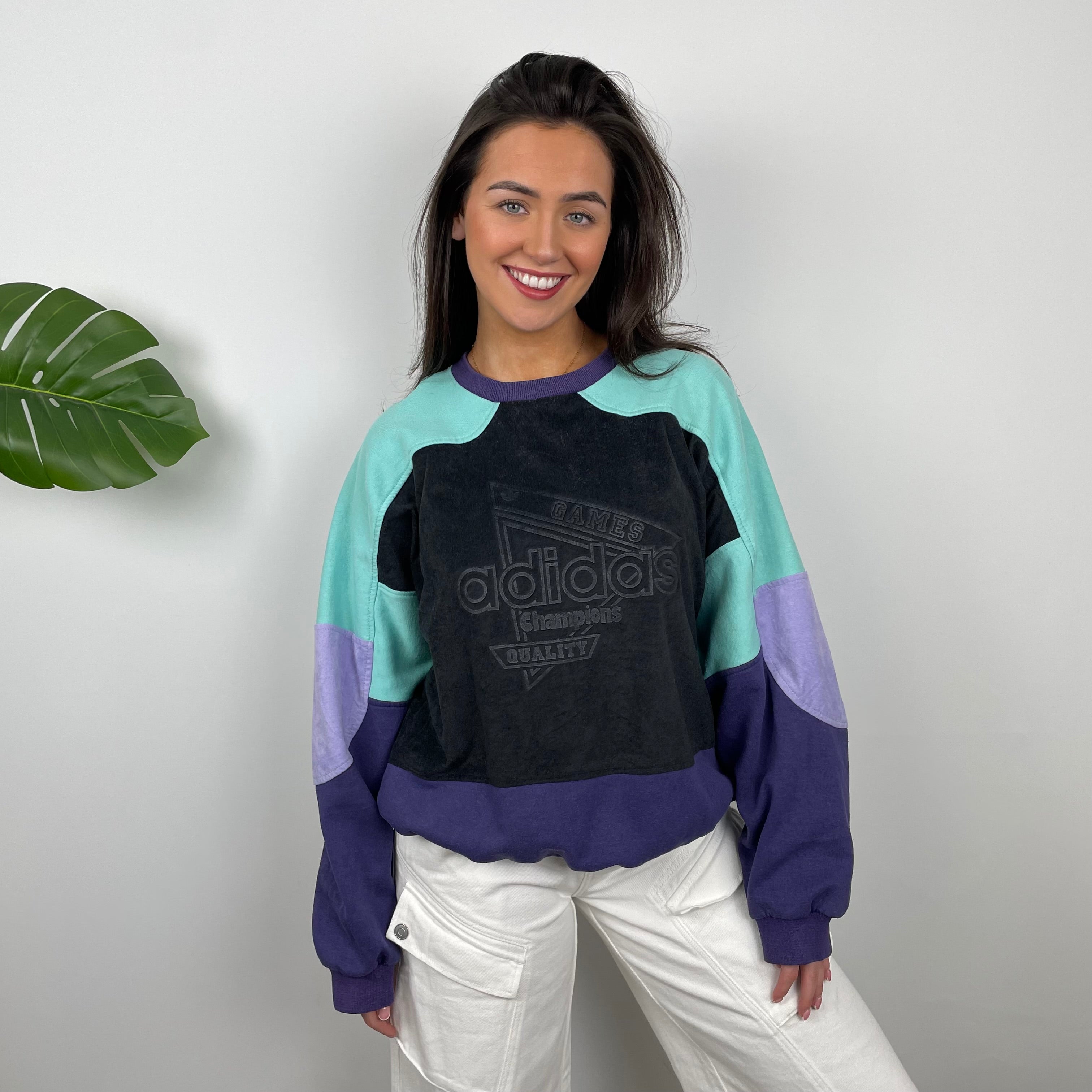 Adidas Embroidered Spell Out Colour Block Sweatshirt (M)