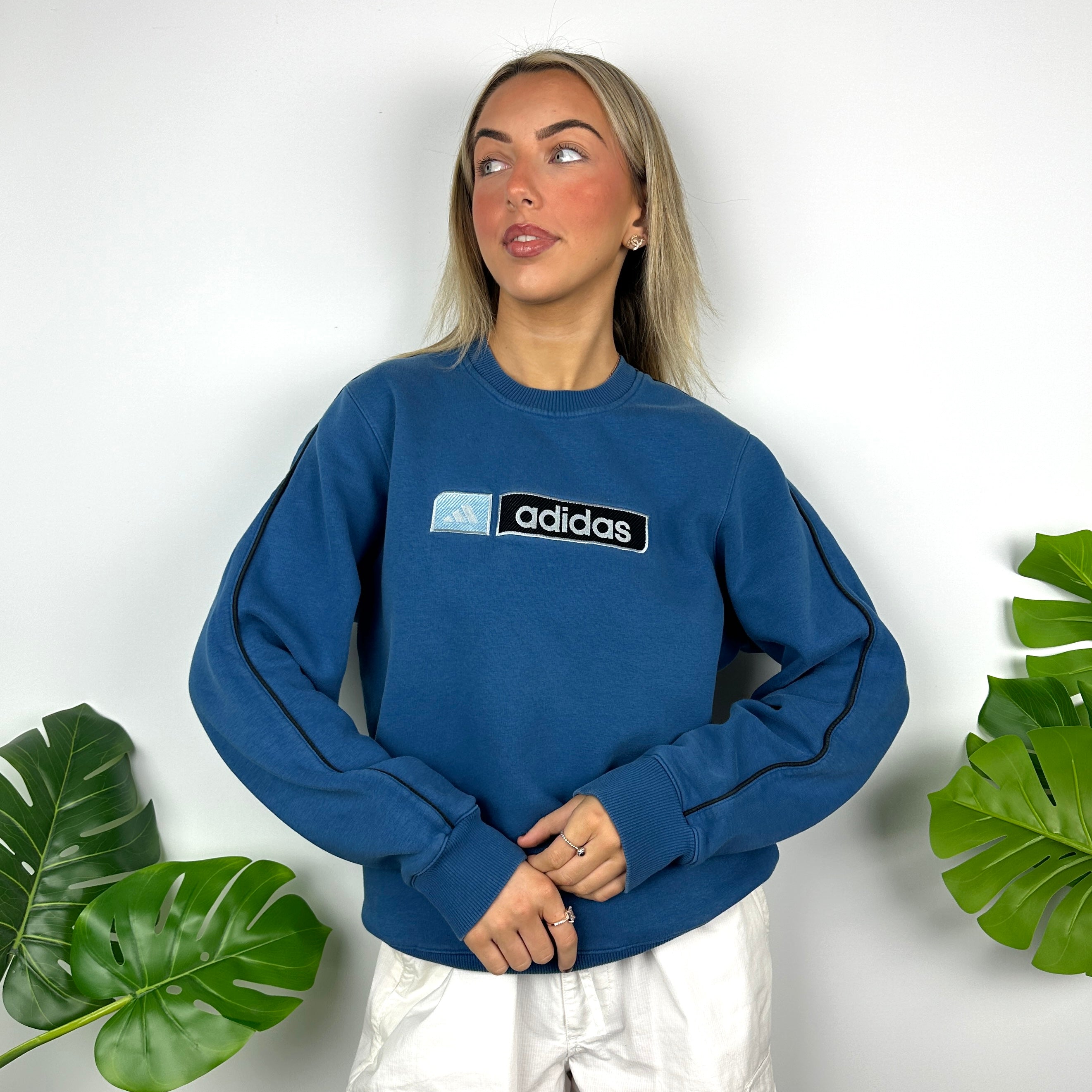 Adidas Blue Embroidered Spell Out Sweatshirt (S)