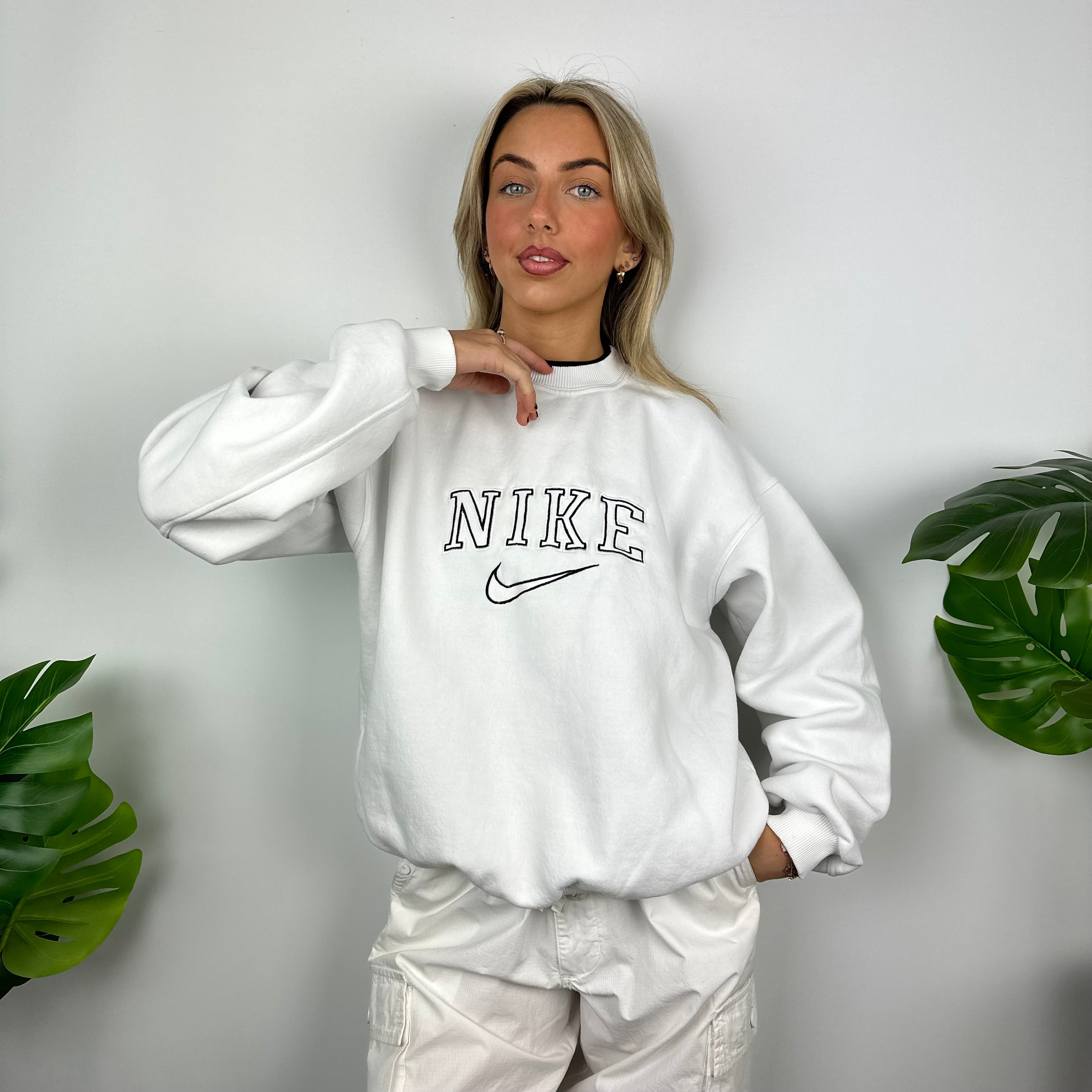 Nike White Embroidered Spell Out Sweatshirt (M)