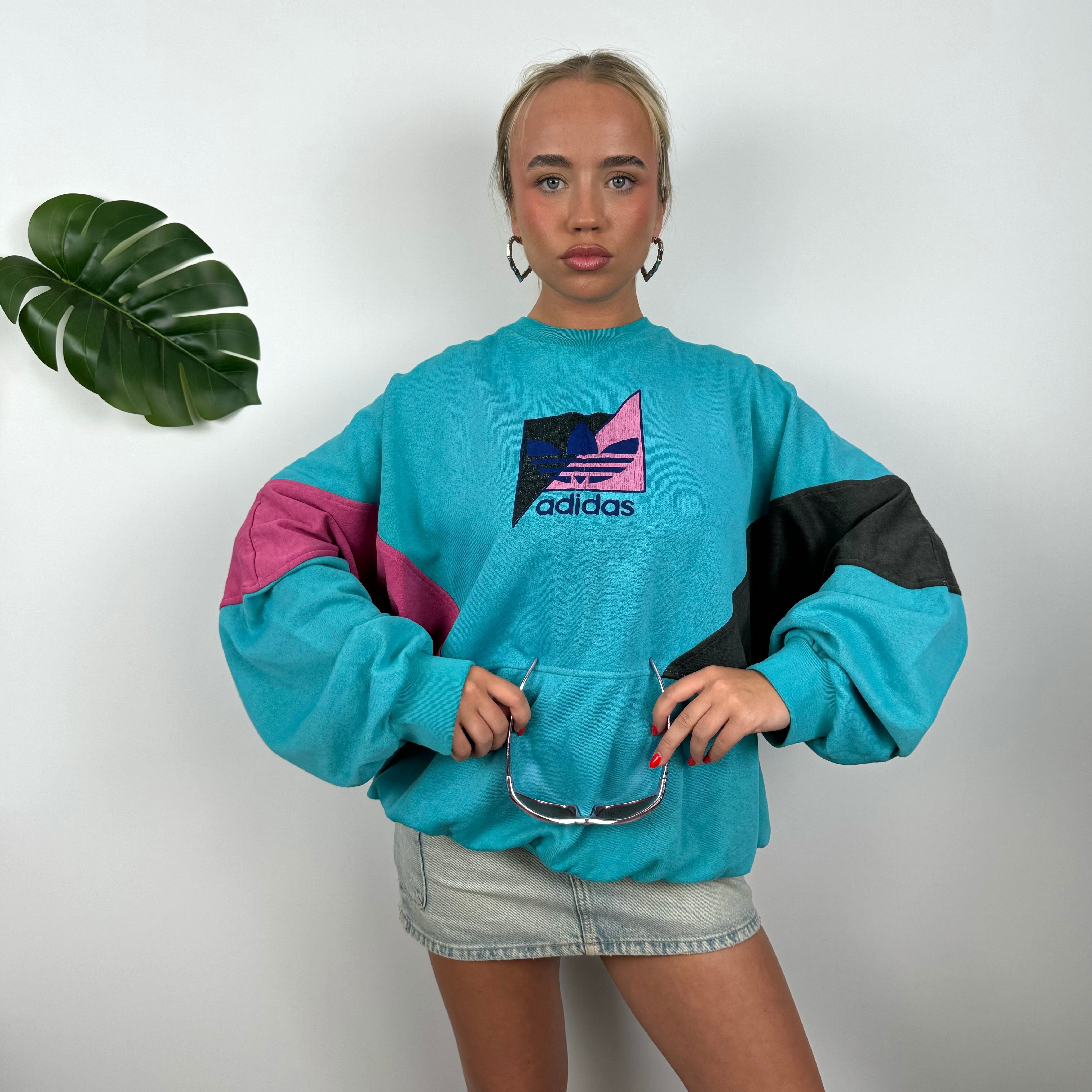 Adidas RARE Turquoise Colour Block Spell Out Sweatshirt (L)