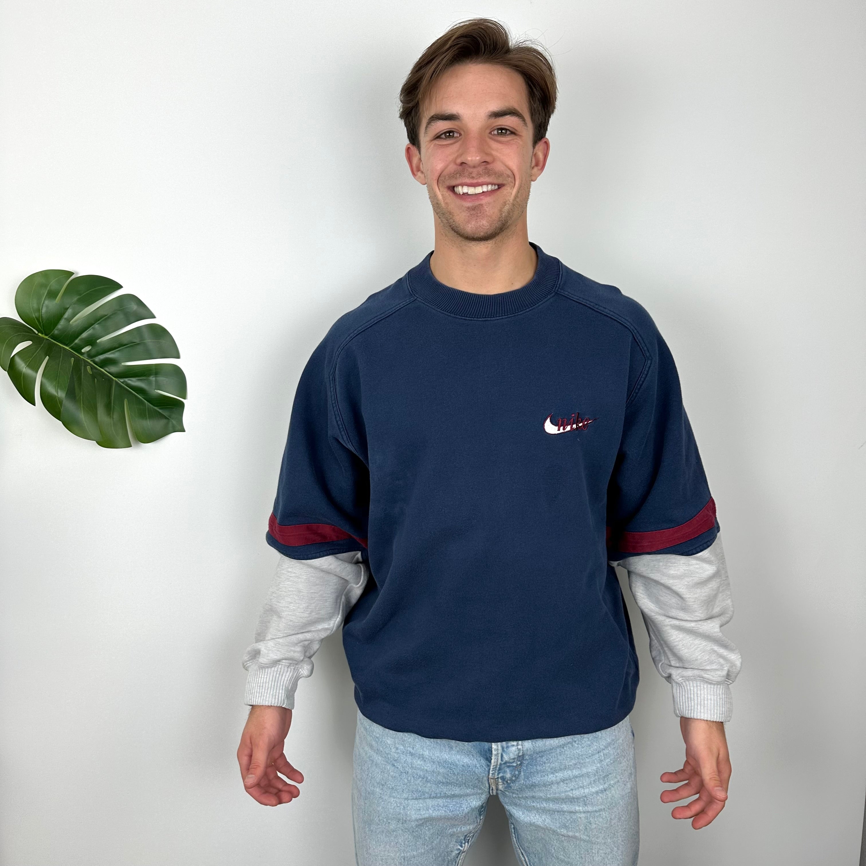 Nike Blue Embroidered Spell Out Sweatshirt (L)