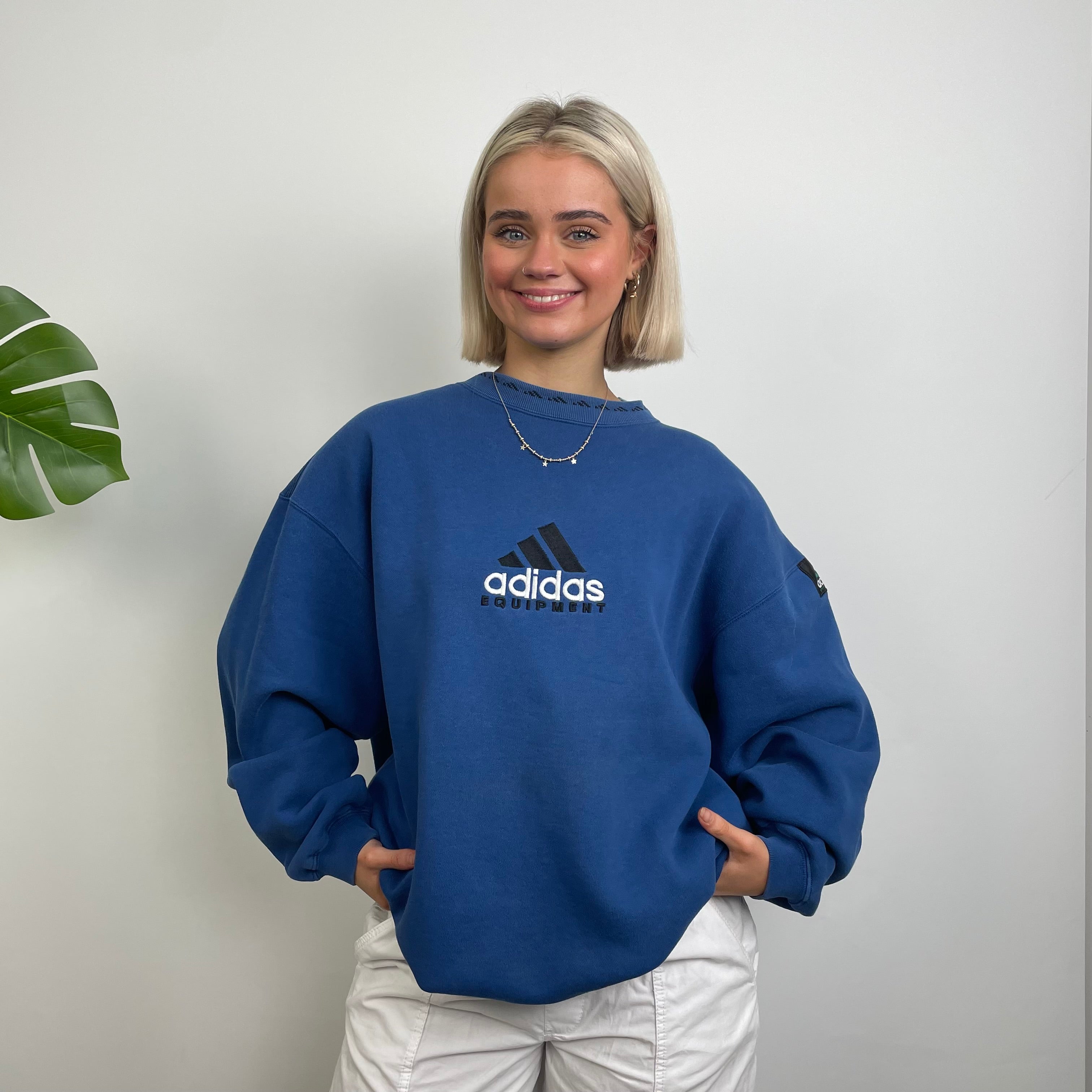 Adidas Equipment Blue Embroidered Spell Out Sweatshirt (XL)