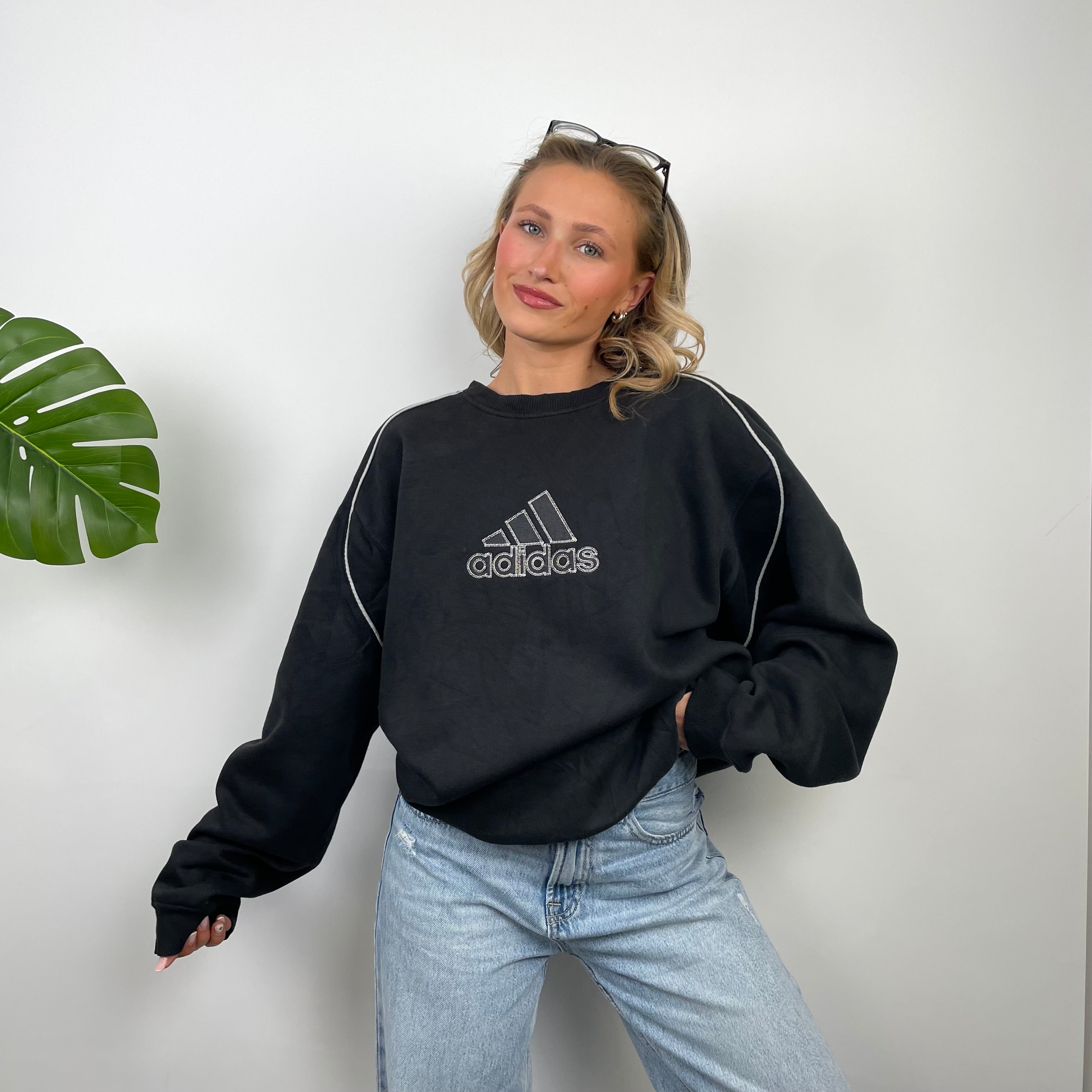 Adidas Black Embroidered Spell Out Sweatshirt (XL)