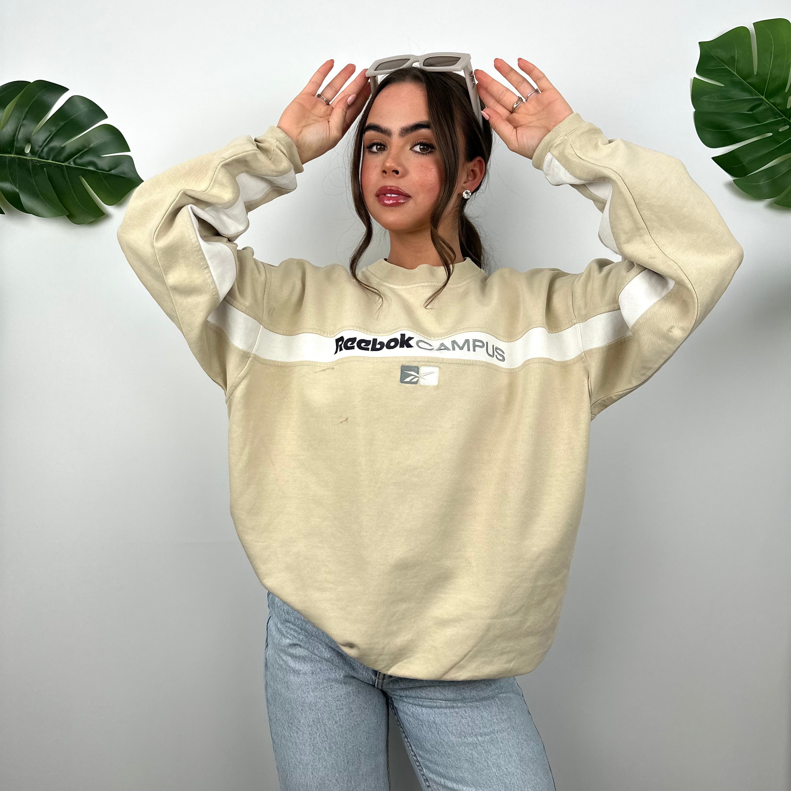 Reebok Cream Embroidered Spell Out Sweatshirt (M)