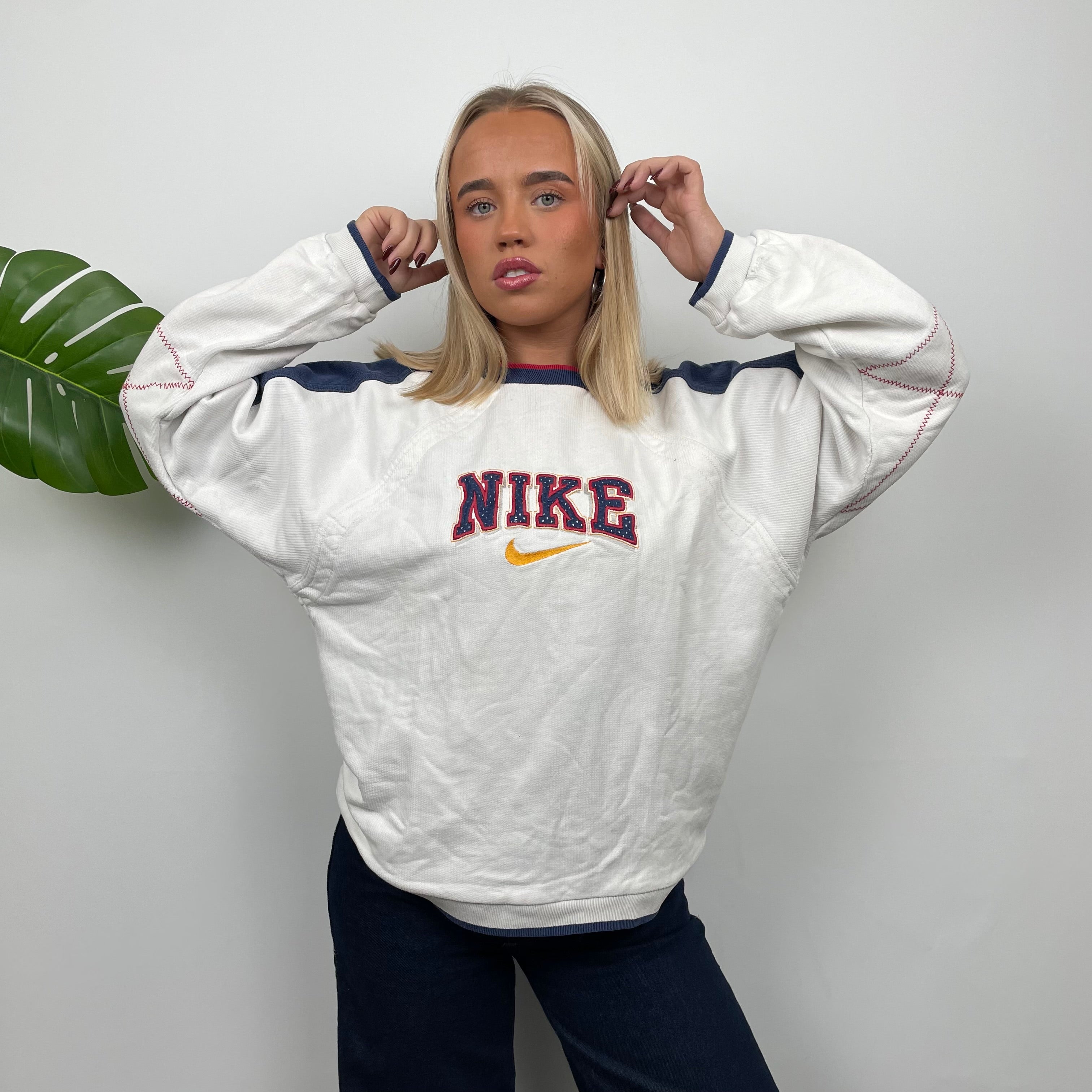 Nike RARE White Embroidered Spell Out Sweatshirt (M)