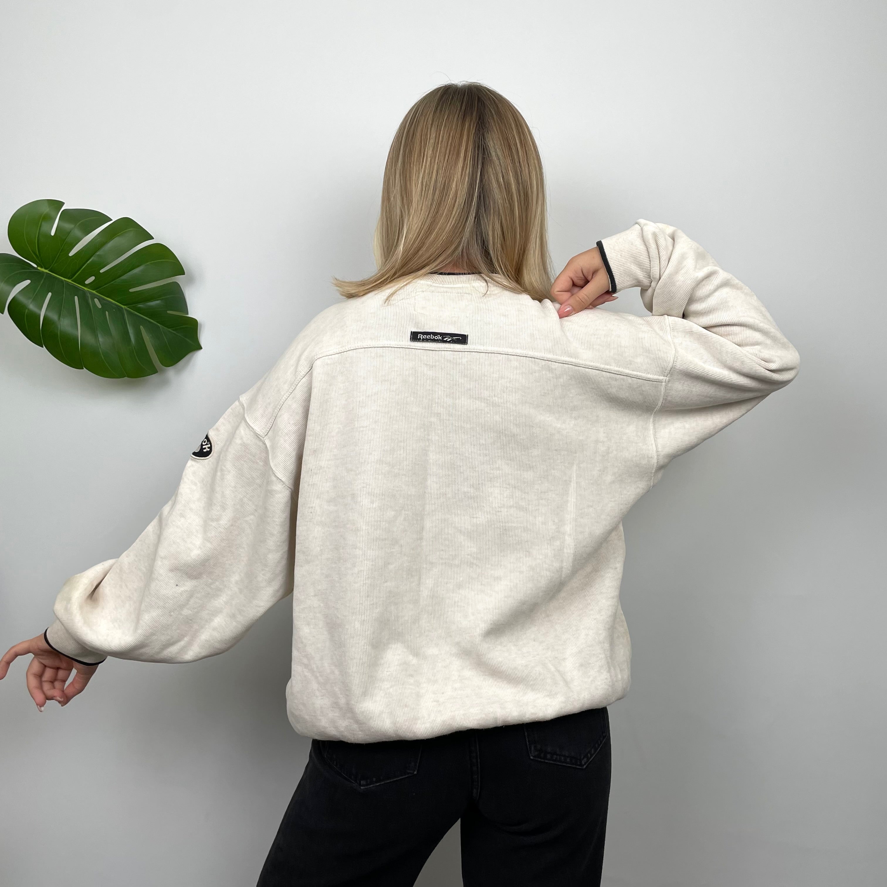 Reebok RARE Cream Embroidered Spell Out Sweatshirt (M)