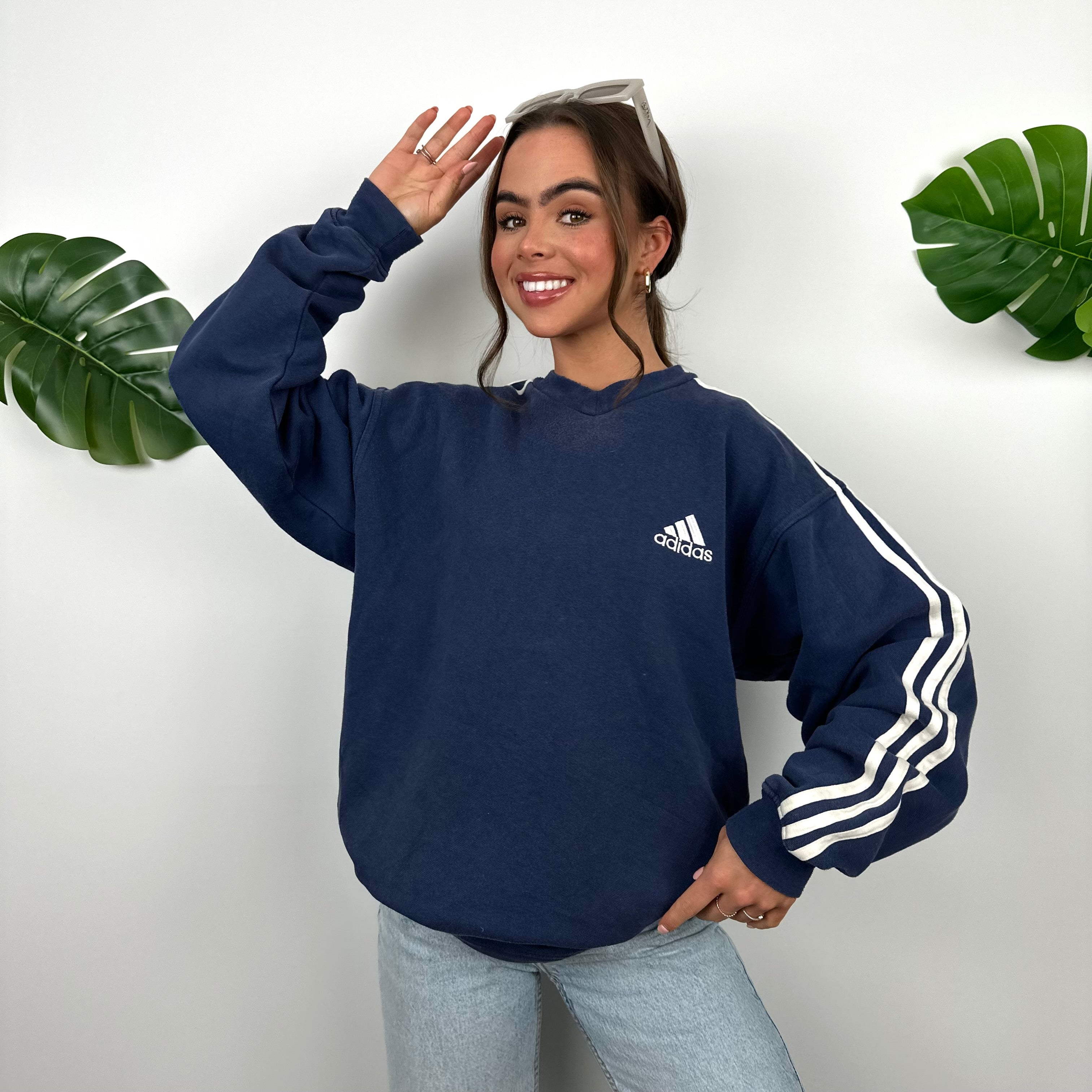 Adidas Navy Embroidered Spell Out Sweatshirt (L)