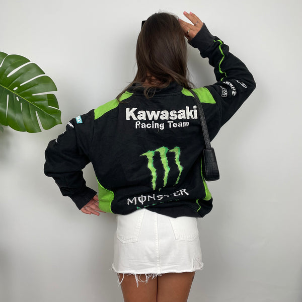 Monster Energy Racing Team Black Embroidered Spell Out Zip Up Hoodie Jacket (L)