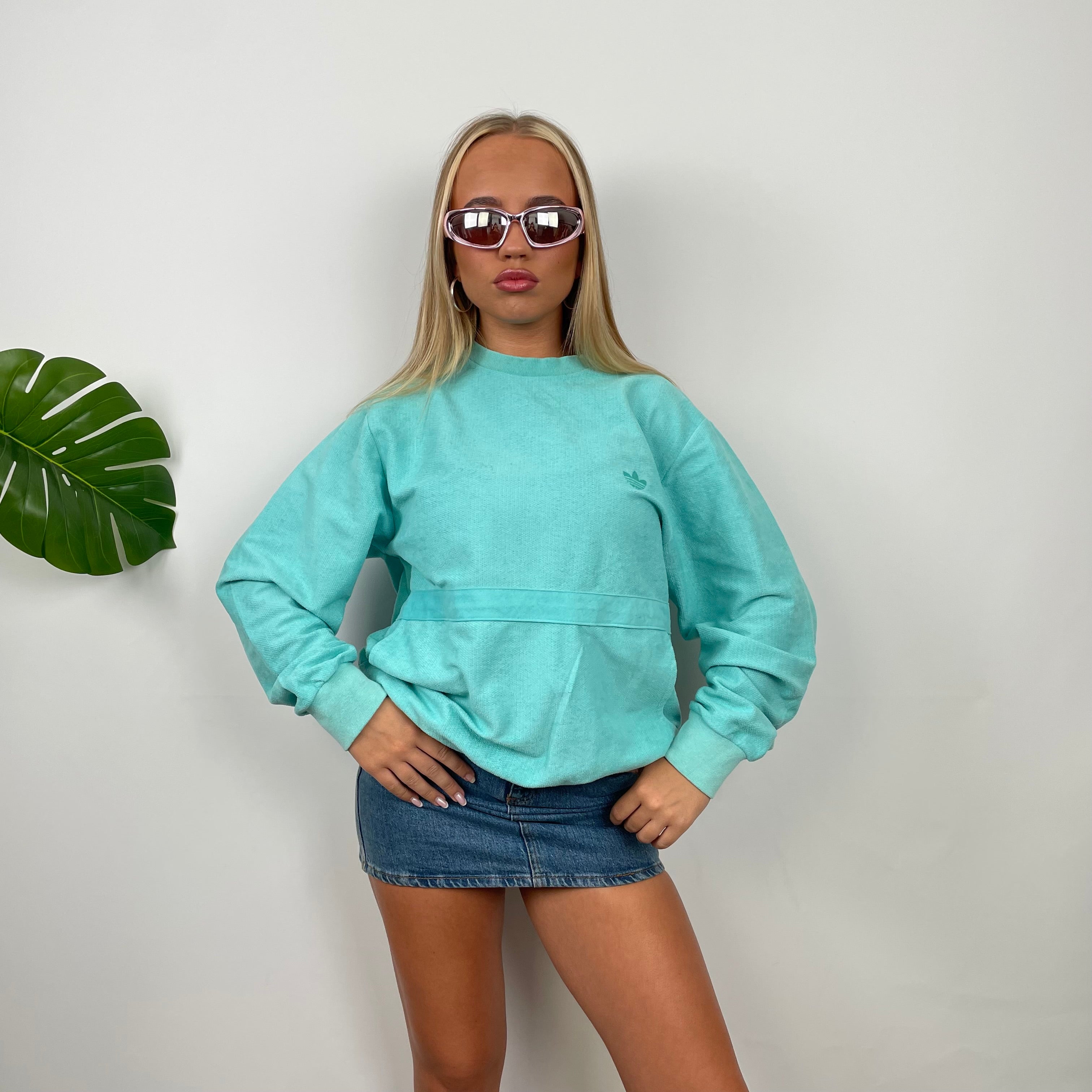 Adidas Turquoise Embroidered Spell Out Sweatshirt (M)