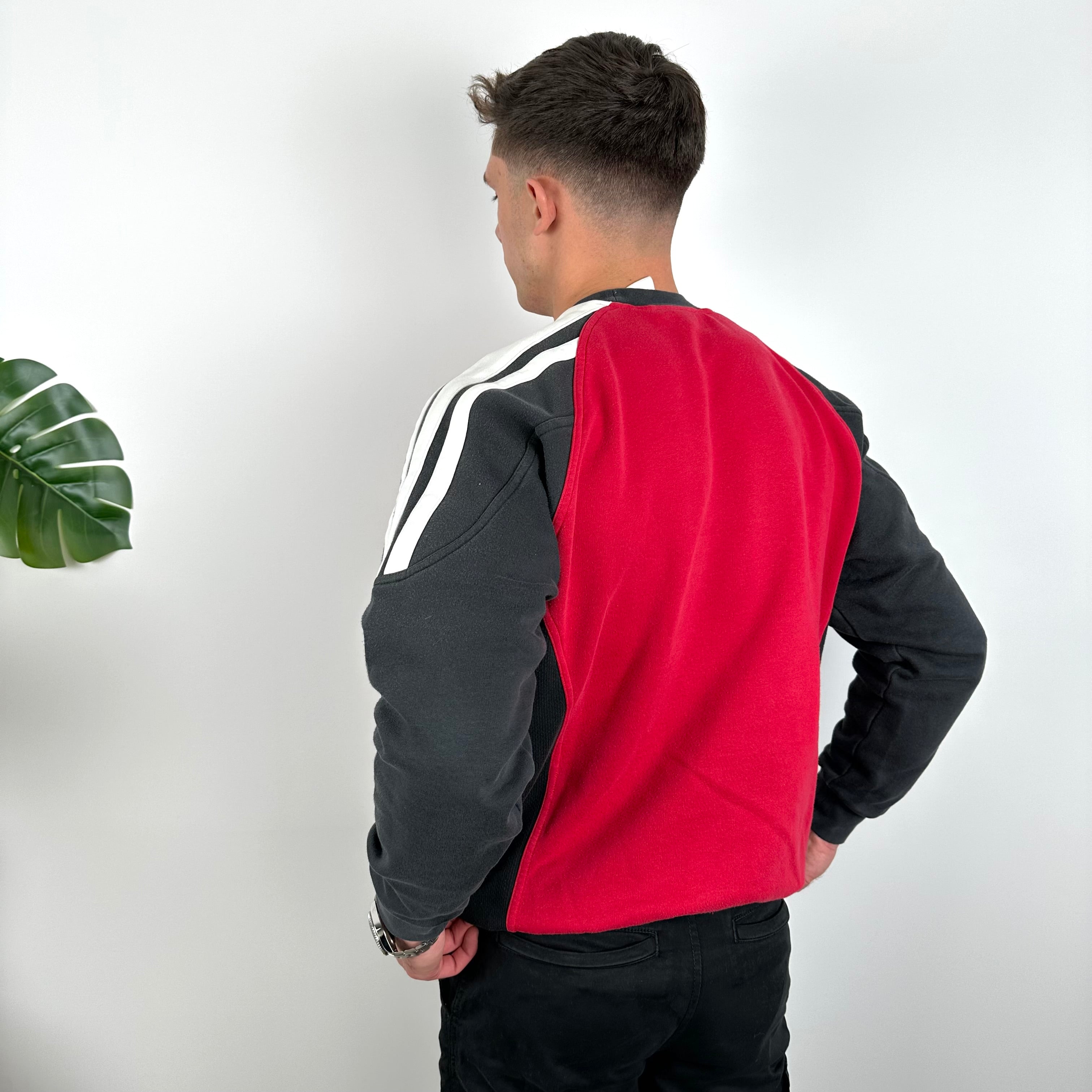 Adidas Red & Black Embroidered Spell Out Colour Block Sweatshirt (L)