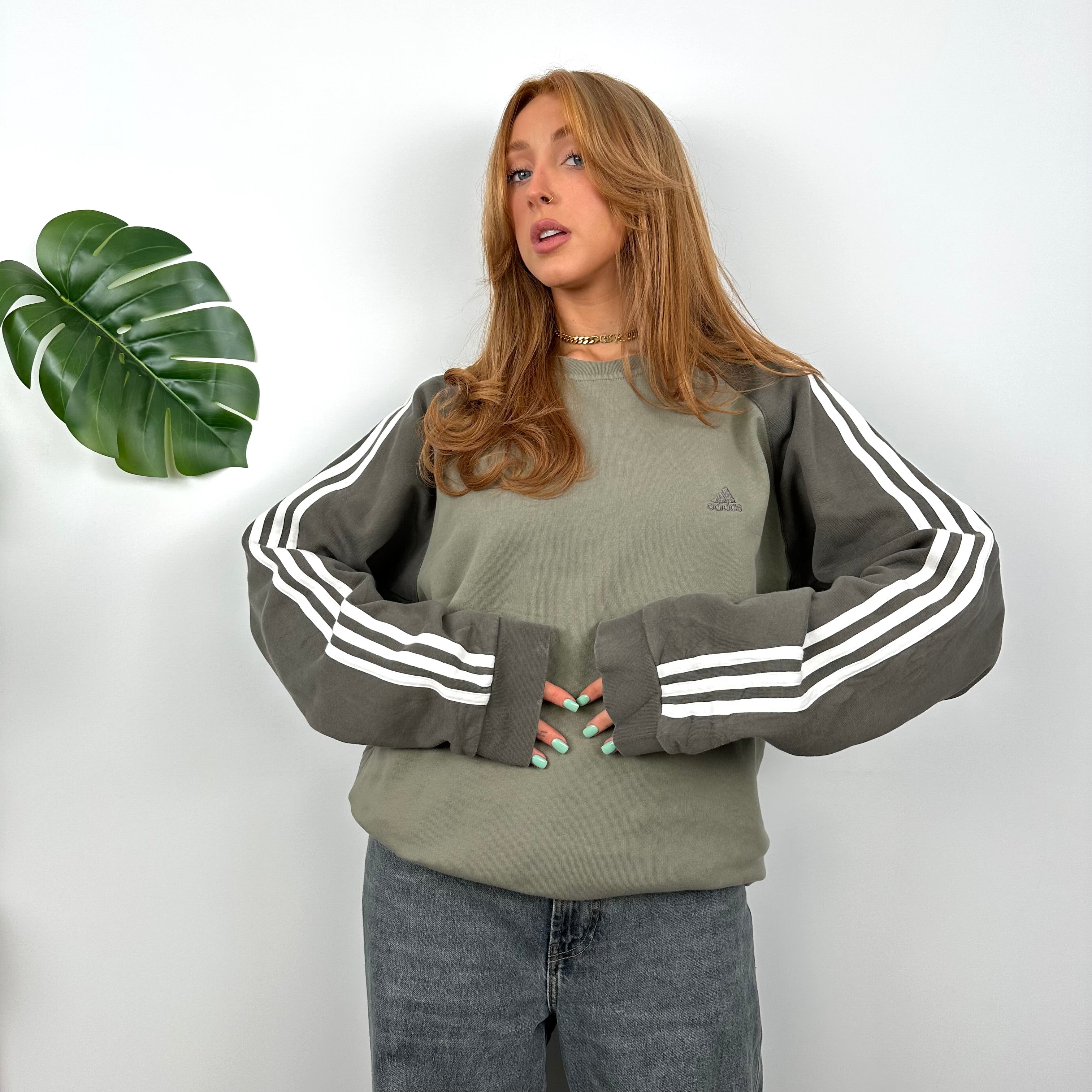 Adidas Green Embroidered Spell Out Sweatshirt (M)