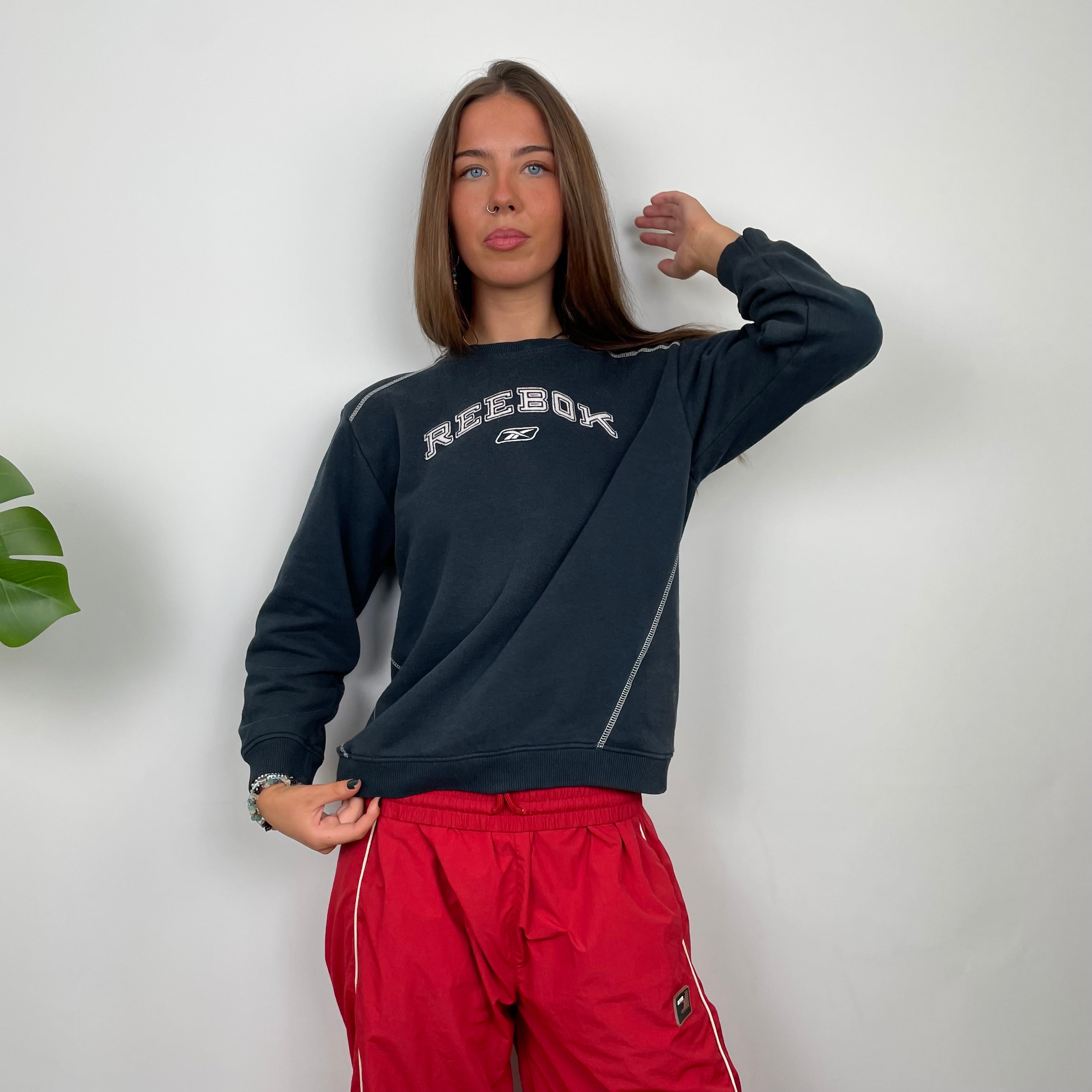 Reebok Navy Embroidered Spell Out Sweatshirt (S)