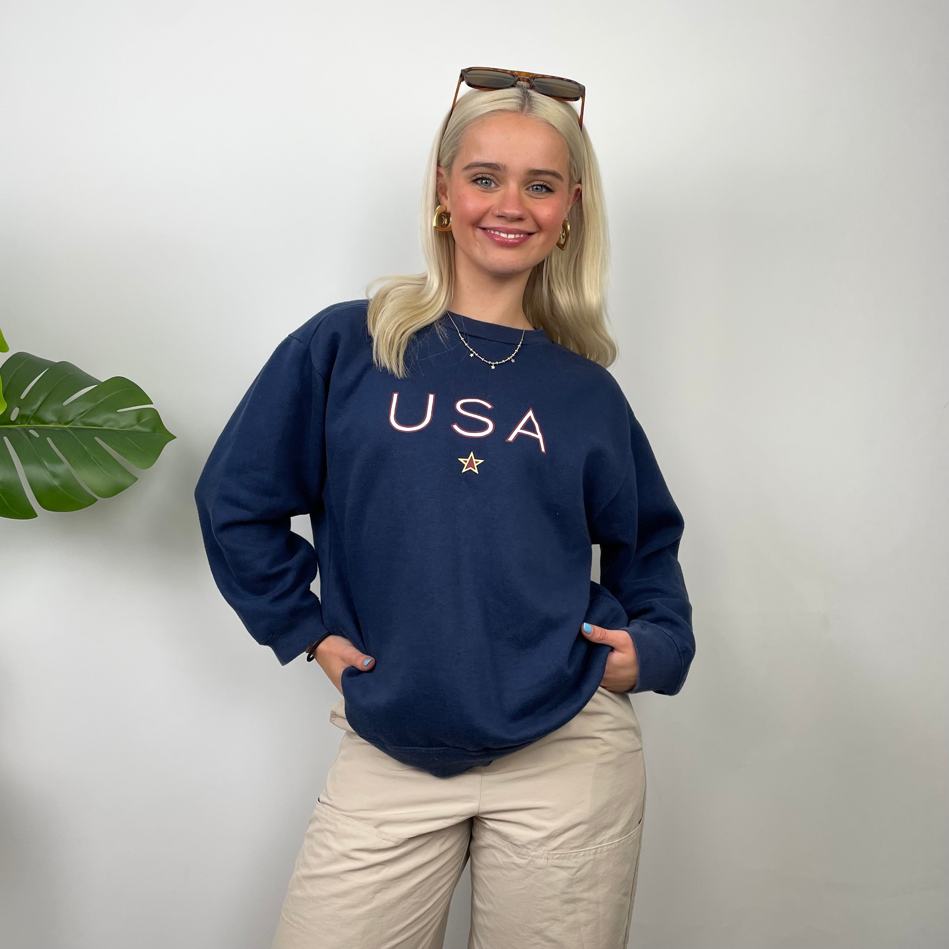 Nike X USA Navy Embroidered Spell Out Sweatshirt (S)