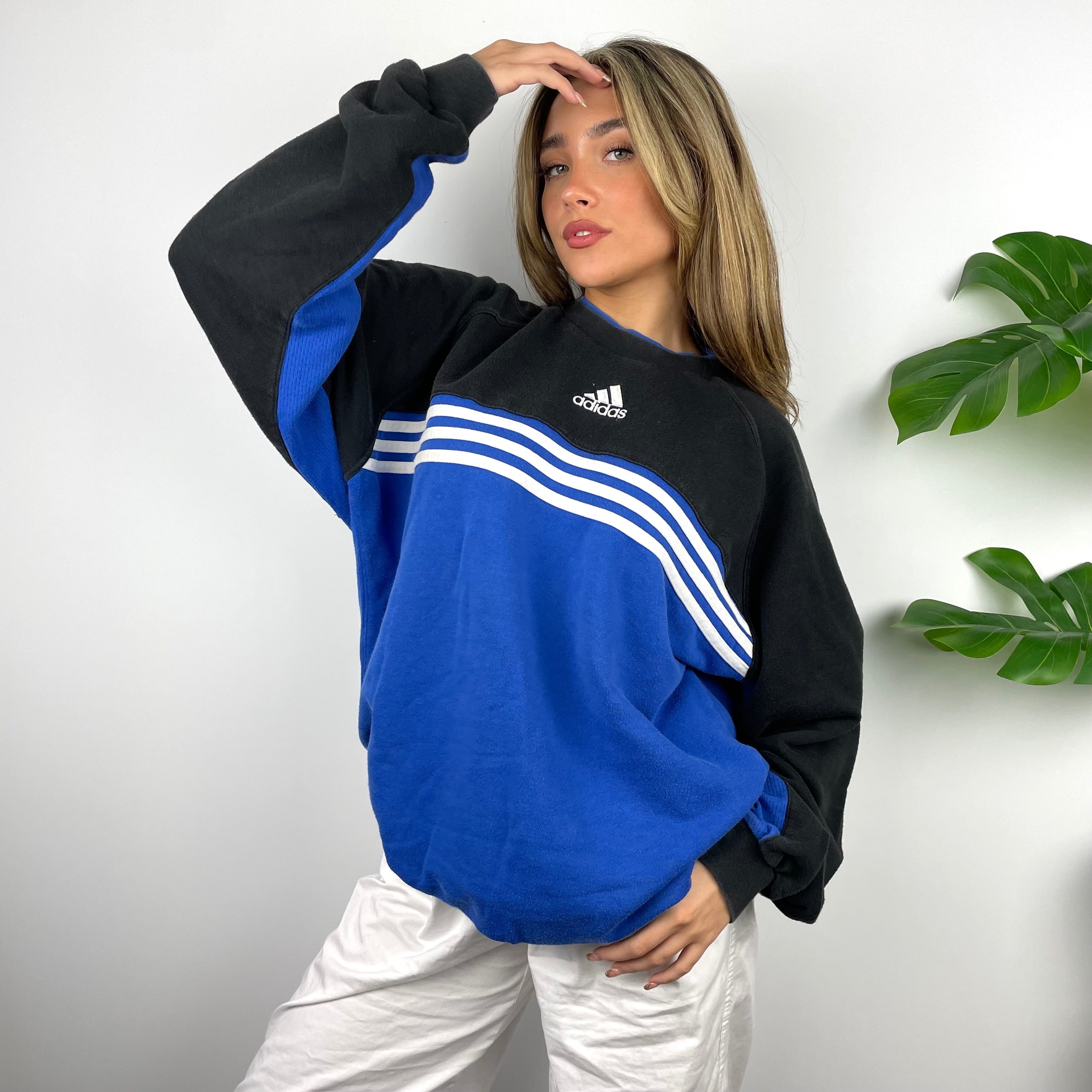 Adidas Black & Blue Embroidered Spell Out Sweatshirt (L)