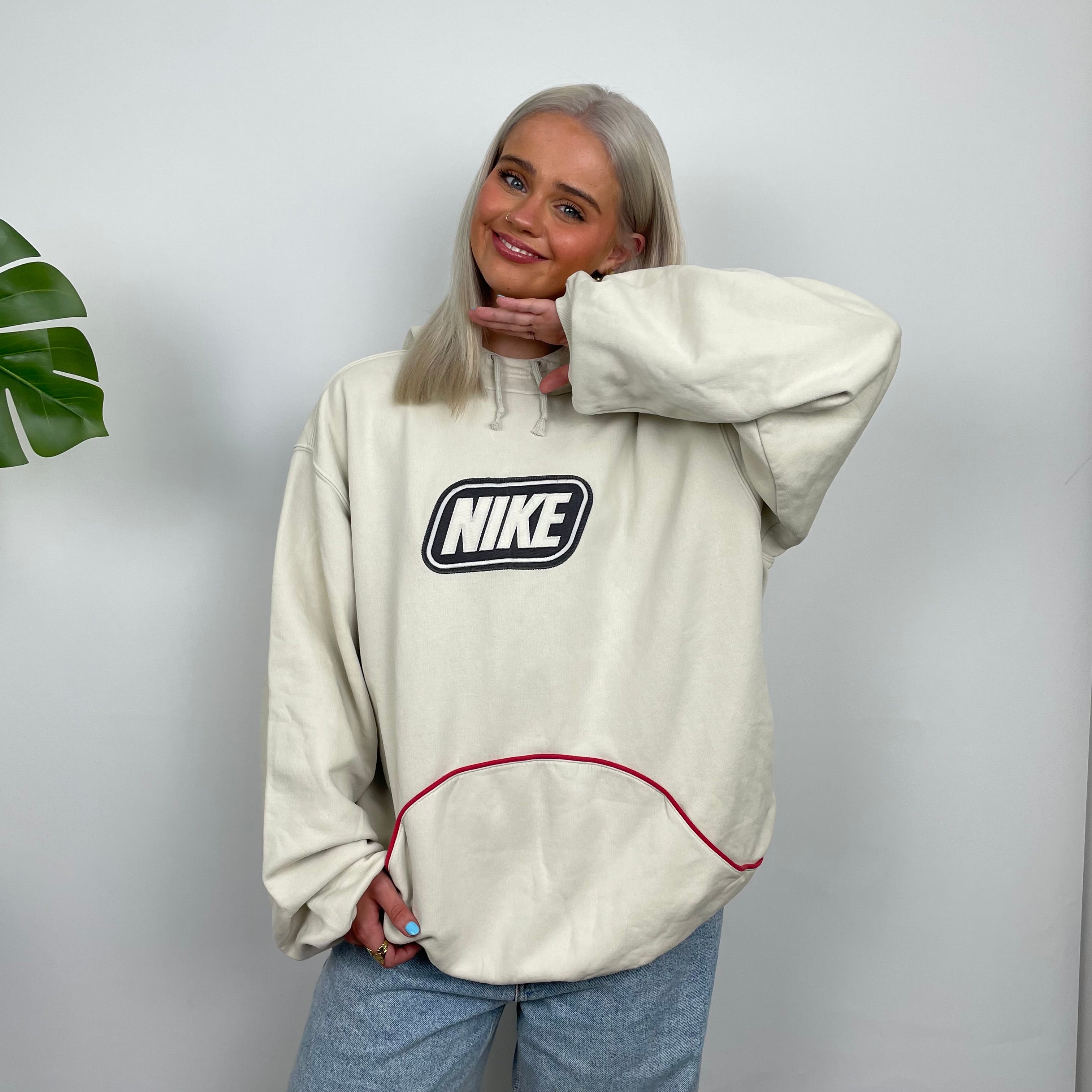 Nike Cream Embroidered Spell Out Hoodie (XL)