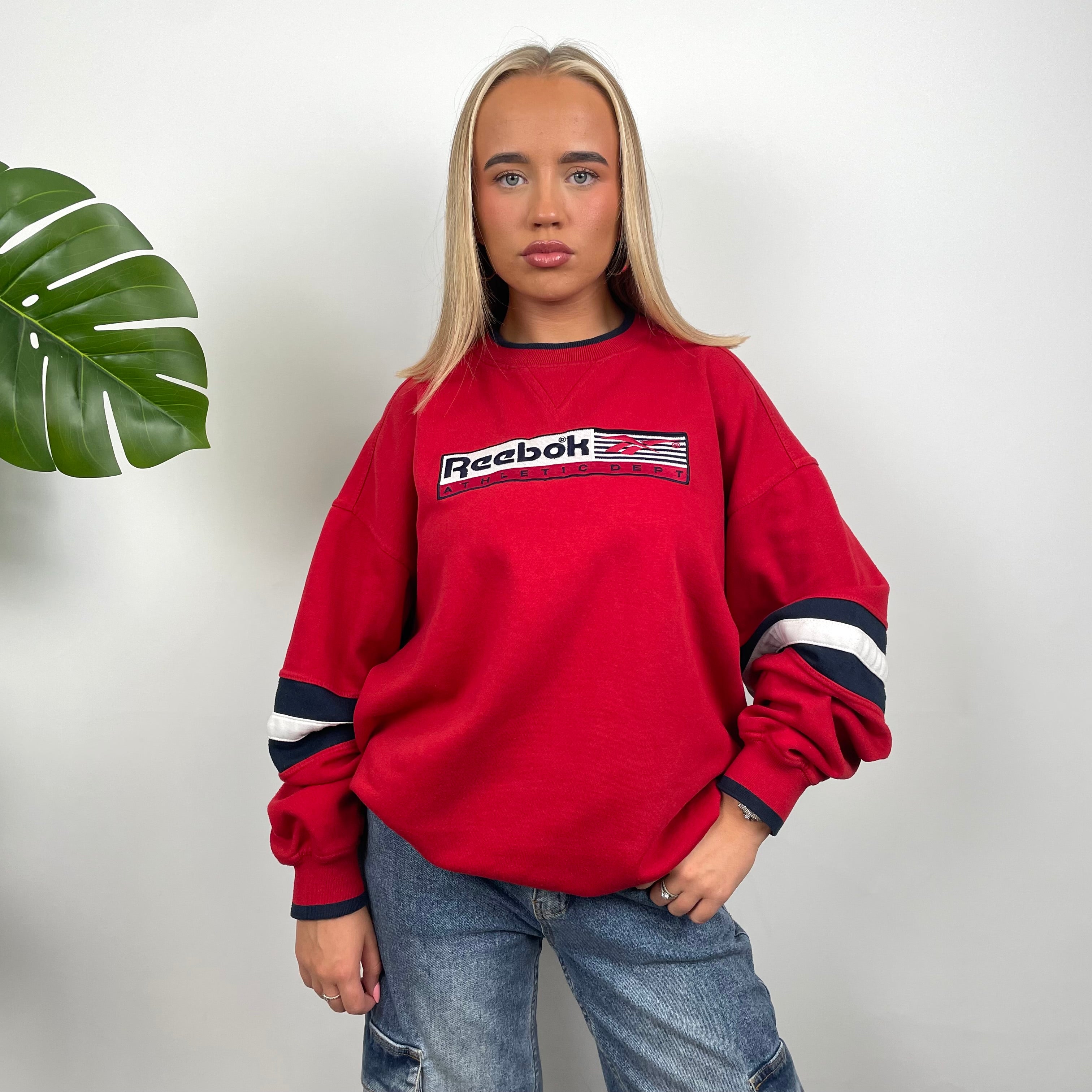 Reebok Red Embroidered Spell Out Sweatshirt (L)