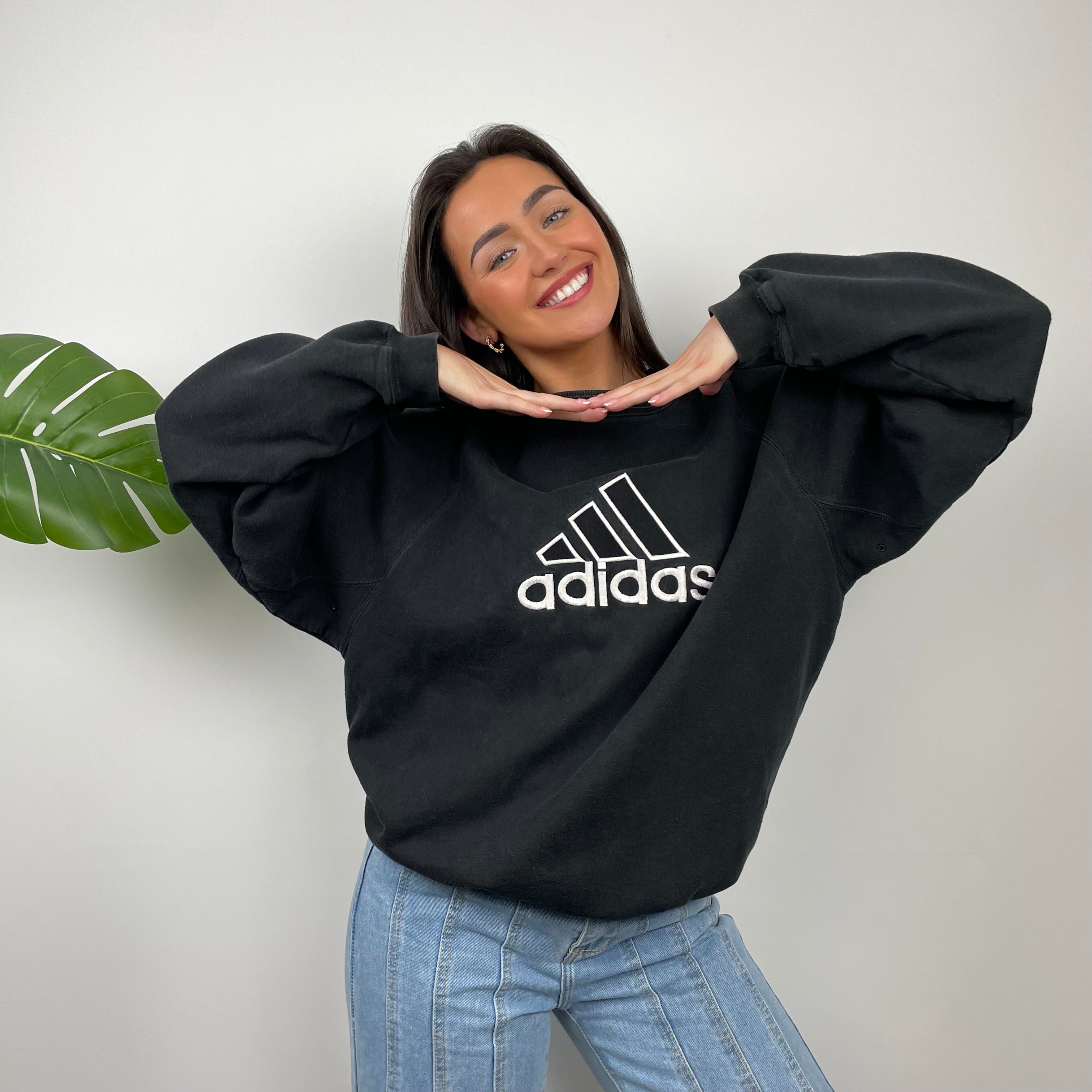 Adidas RARE Black Embroidered Spell Out Sweatshirt (L)