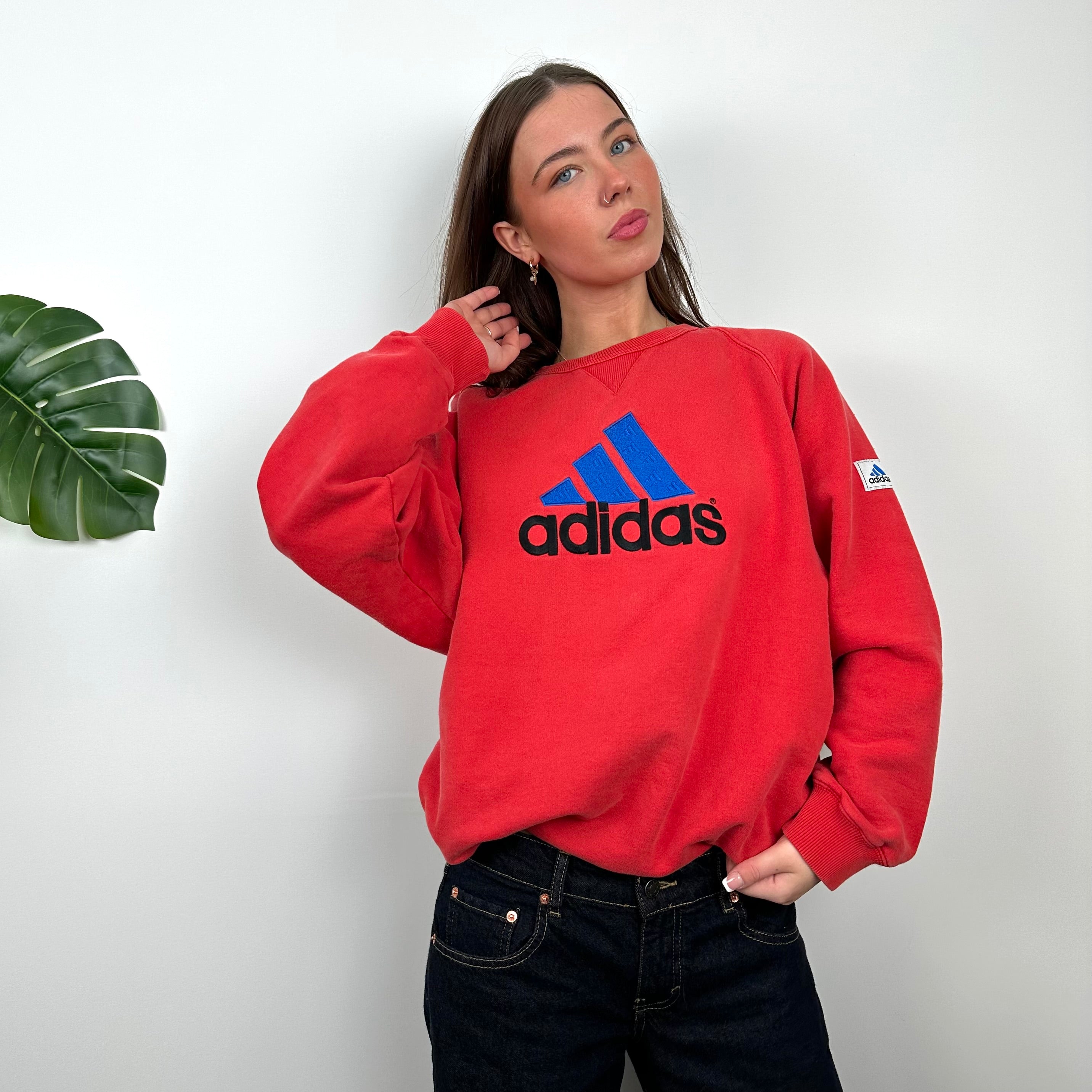 Adidas Red Embroidered Spell Out Sweatshirt (L)