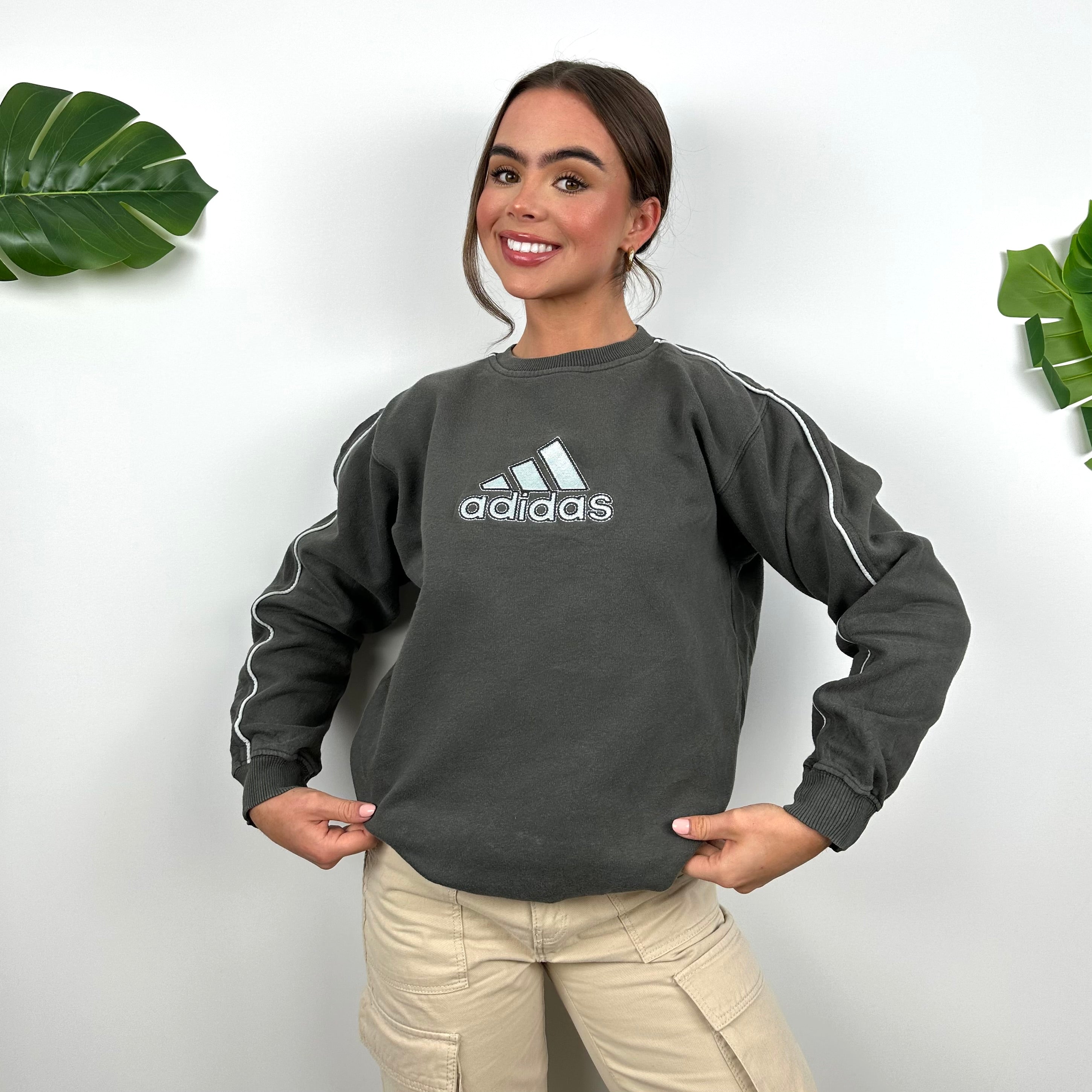 Adidas Grey Embroidered Spell Out Sweatshirt (S)