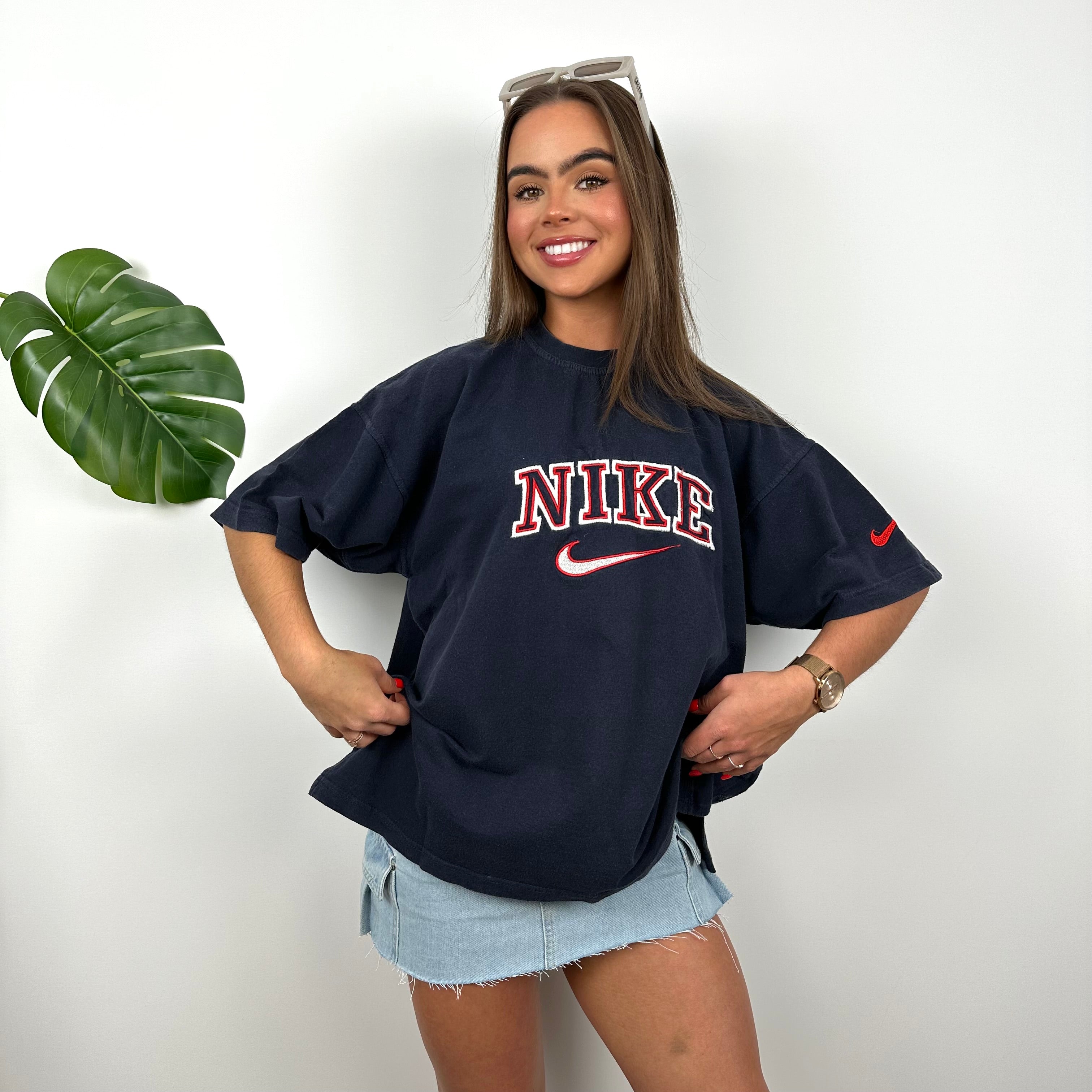 Nike Navy Embroidered Spell Out T Shirt (M)