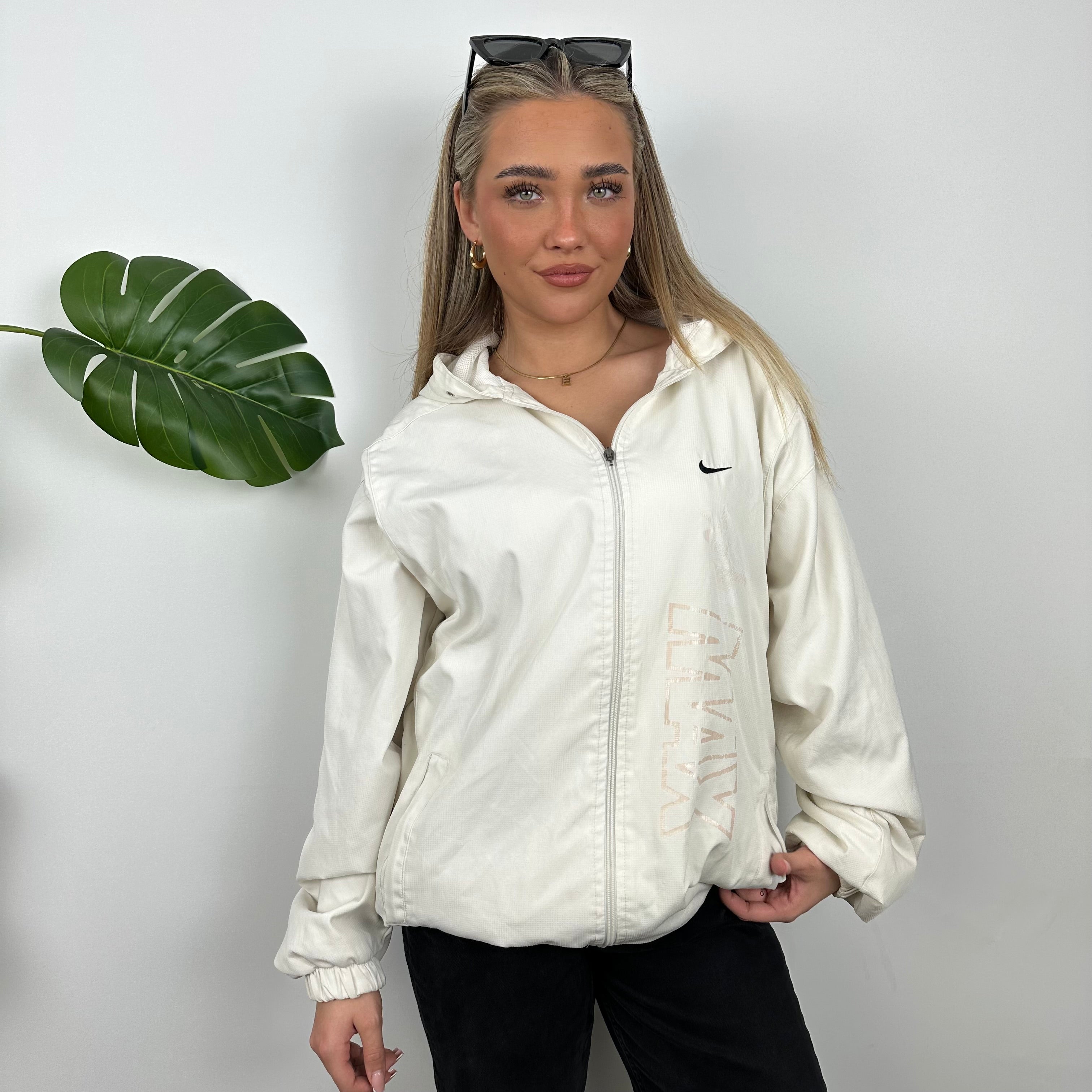 Nike Air Max White Embroidered Swoosh Zip Up Windbreaker Jacket (L)